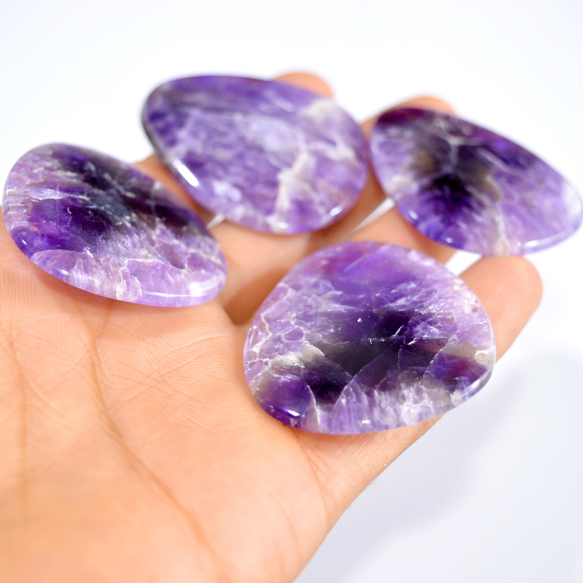 4 Pcs 392 Cts Natural Purple Amethyst Loose Cabochon Both Size Puffy Gemstone Lot 21x40 48x35mm 3296