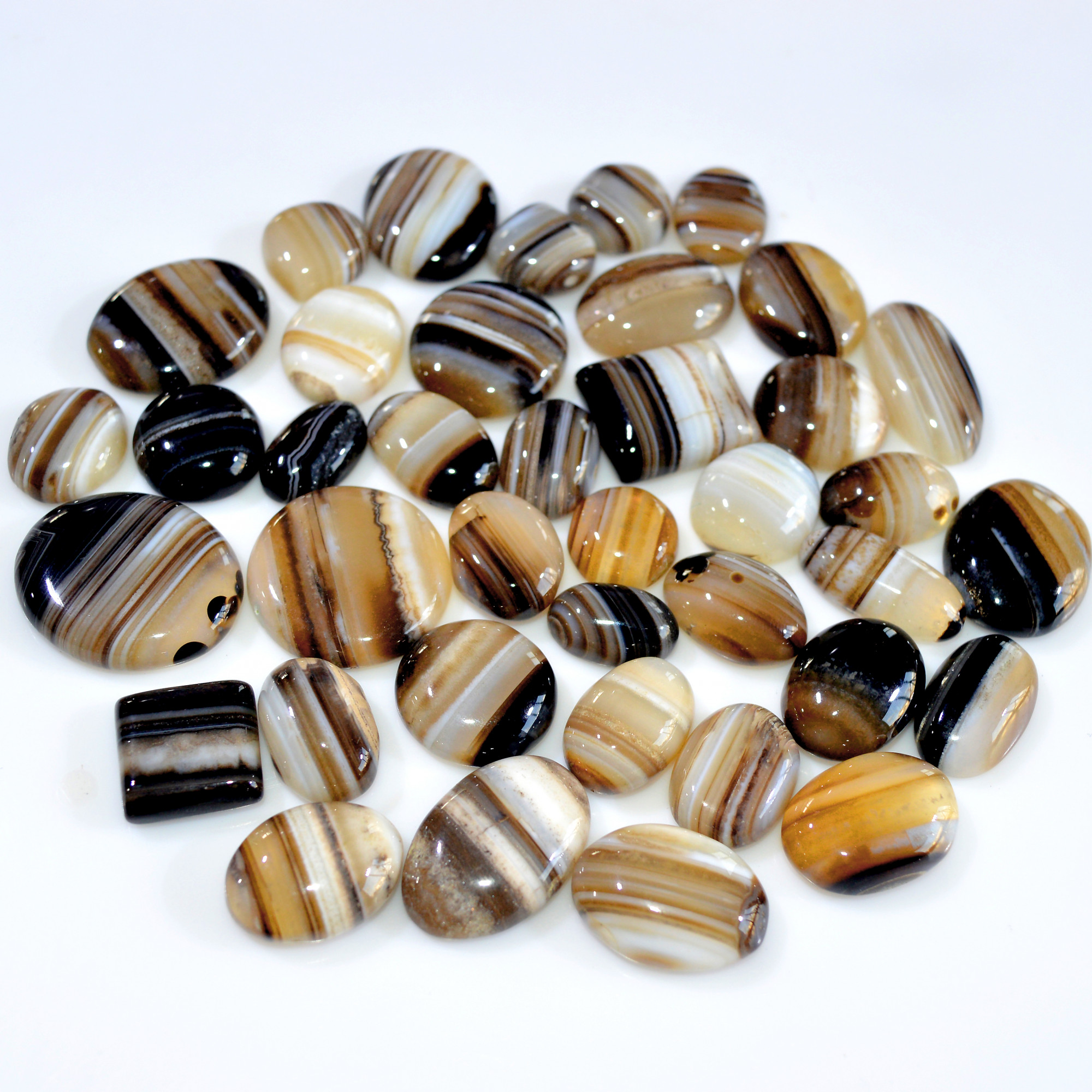 39 Pcs 597 Cts Natural Banded Agate Loose Cabochon Gemstone Mixed Shapes Handmade Jewelry Lot Supplies 25x20 14x9mm 3297
