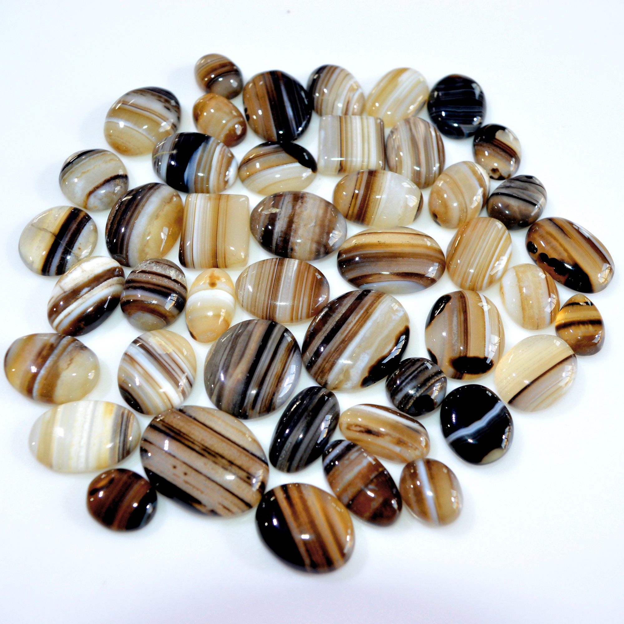 45 Pcs 623 Cts Natural Banded Agate Loose Cabochon Gemstone Mixed Shapes Handmade Jewelry Lot Supplies 25x19 13x10mm 3299