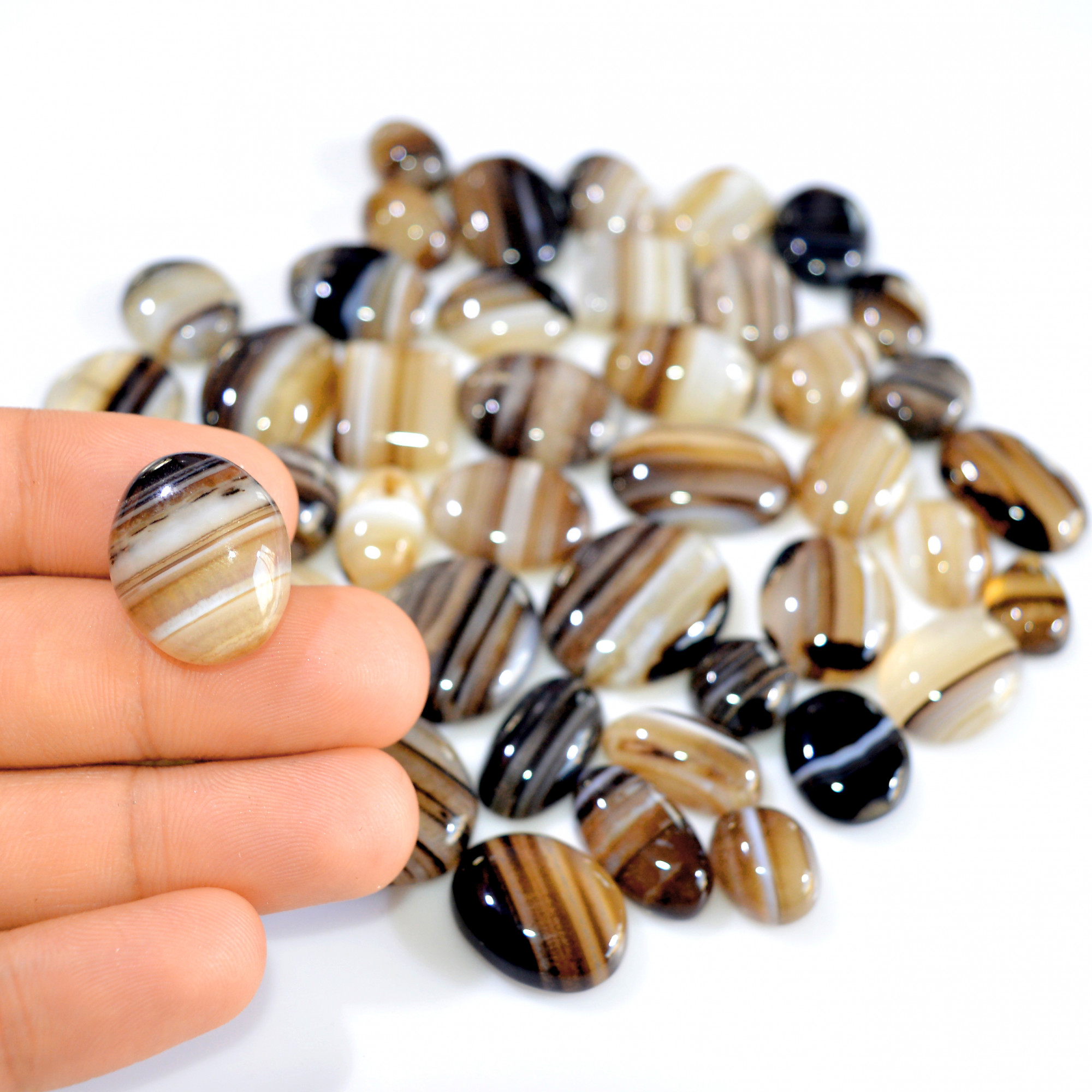 45 Pcs 623 Cts Natural Banded Agate Loose Cabochon Gemstone Mixed Shapes Handmade Jewelry Lot Supplies 25x19 13x10mm 3299
