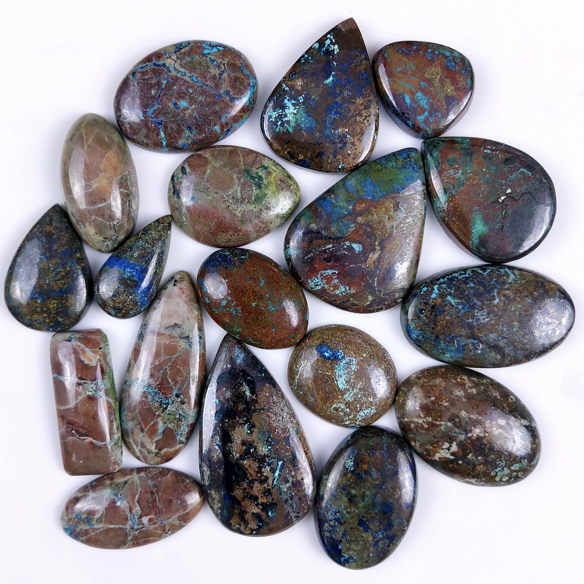 18Pcs 617Cts Natural Blue Azurite Gemstone Cabochon Lot Azurite Crystal Pendant Necklace Azurite Jewelry For Crystal Healing 41x21 20x16mm#G-330