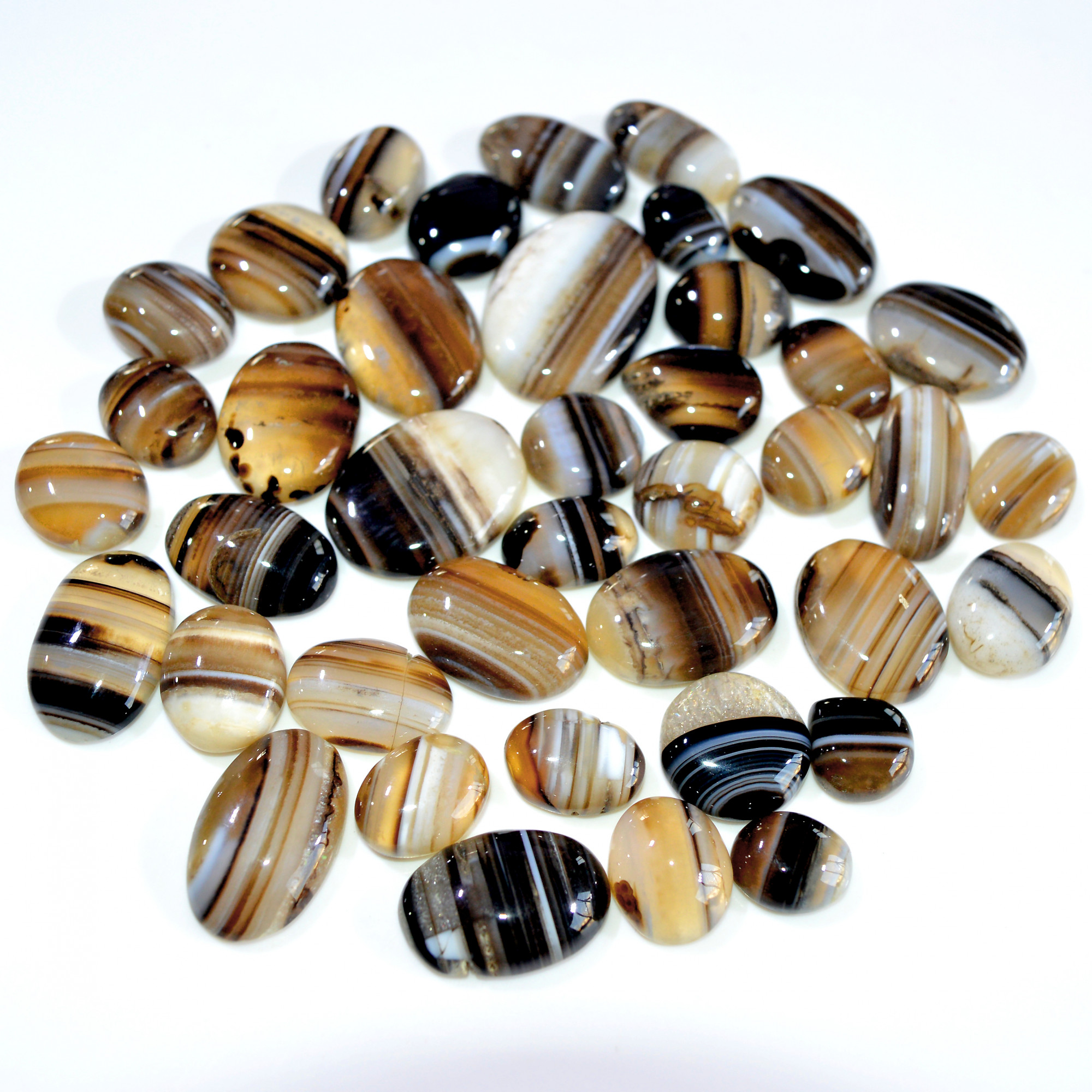 40 Pcs 608 Cts Natural Banded Agate Loose Cabochon Gemstone Mixed Shapes Handmade Jewelry Lot Supplies 30x20 13x10mm 3300