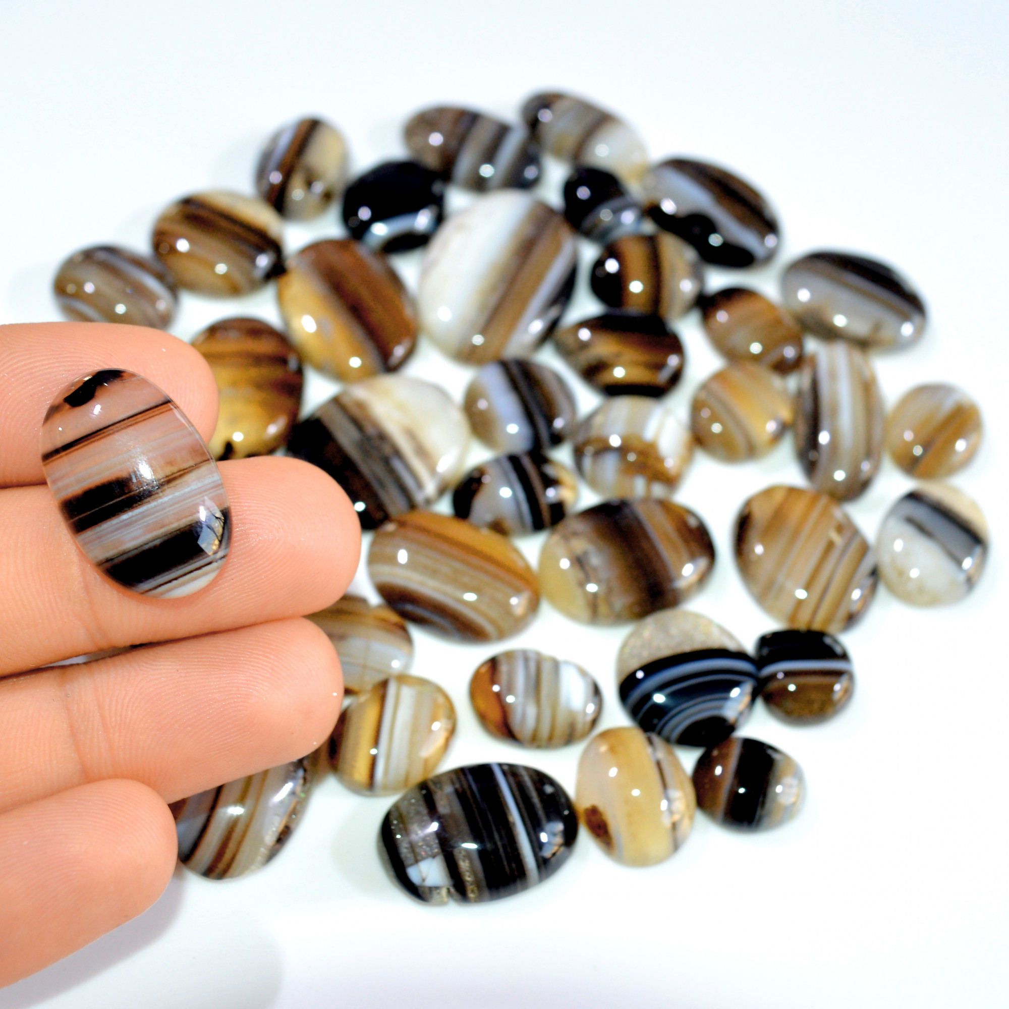 40 Pcs 608 Cts Natural Banded Agate Loose Cabochon Gemstone Mixed Shapes Handmade Jewelry Lot Supplies 30x20 13x10mm 3300