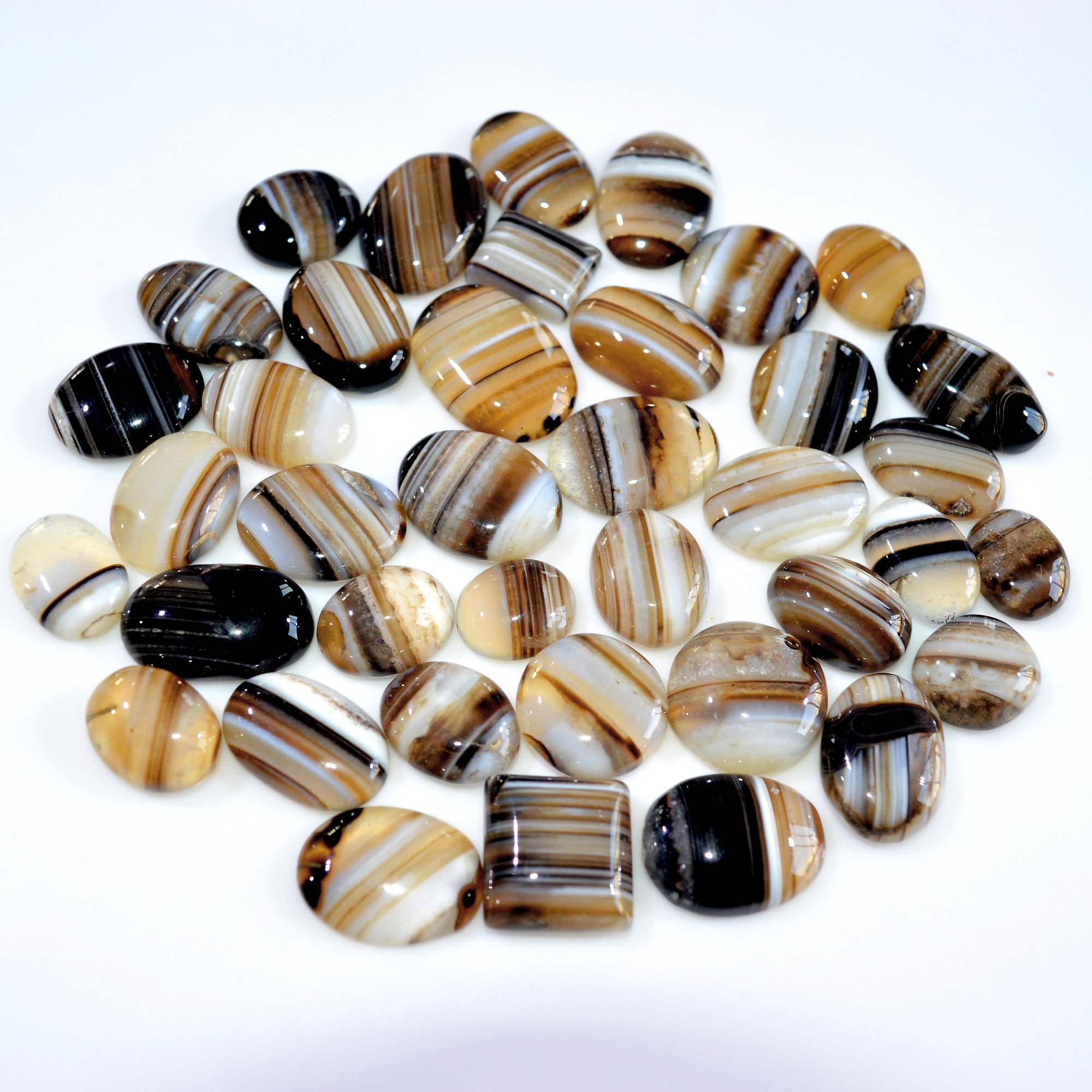 38 Pcs 614 Cts Natural Banded Agate Loose Cabochon Gemstone Mixed Shapes Handmade Jewelry Lot Supplies 25x16 14x10mm 3301