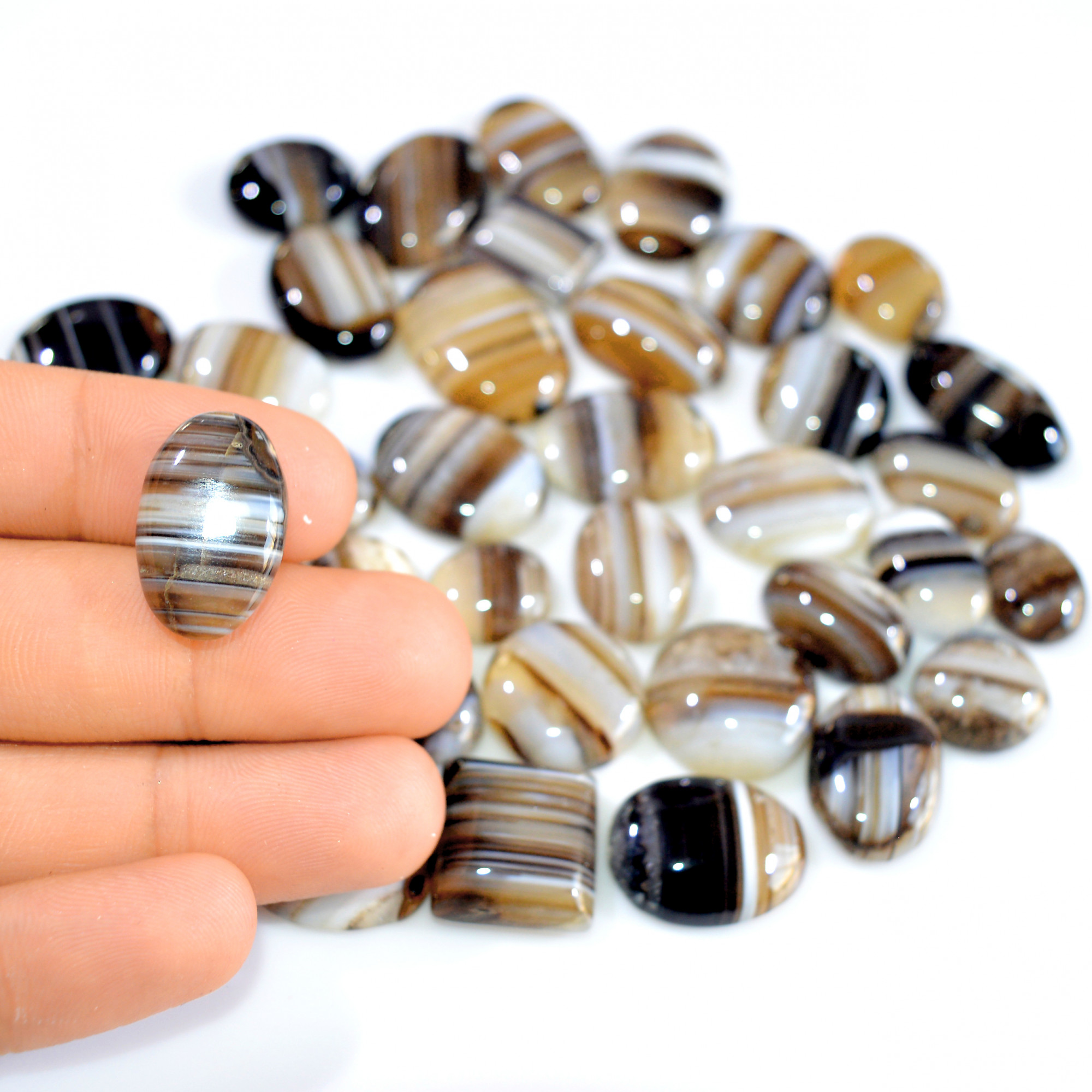 38 Pcs 614 Cts Natural Banded Agate Loose Cabochon Gemstone Mixed Shapes Handmade Jewelry Lot Supplies 25x16 14x10mm 3301