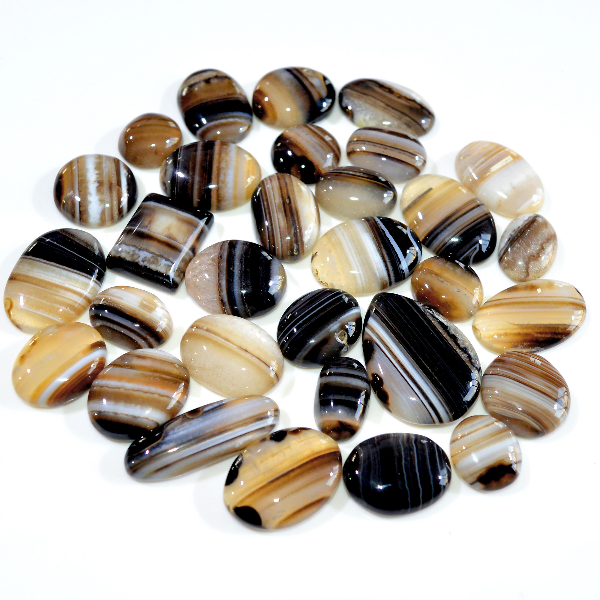 31 Pcs 485 Cts Natural Banded Agate Loose Cabochon Gemstone Mixed Shapes Handmade Jewelry Lot Supplies 29x20 14x11mm 3302