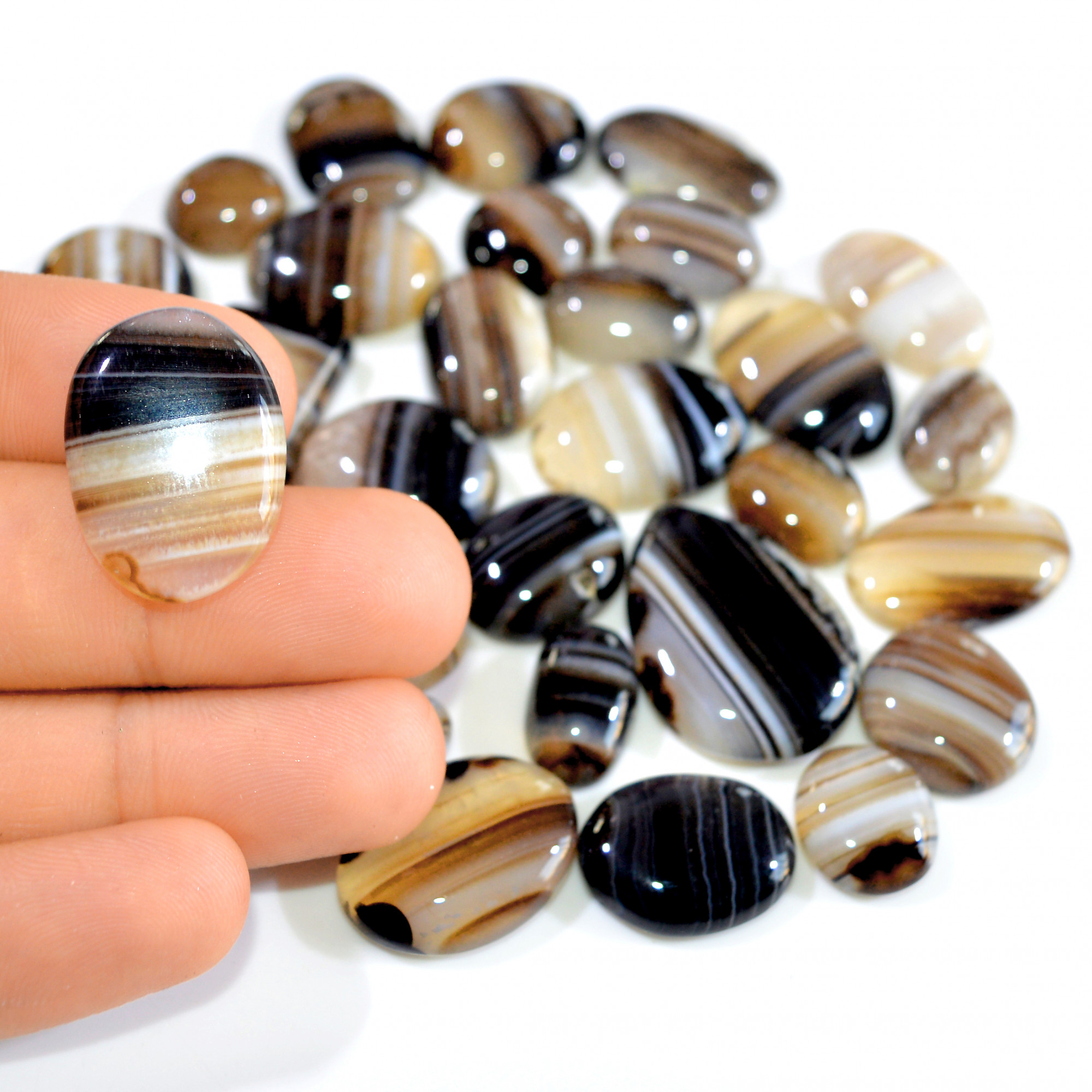 31 Pcs 485 Cts Natural Banded Agate Loose Cabochon Gemstone Mixed Shapes Handmade Jewelry Lot Supplies 29x20 14x11mm 3302