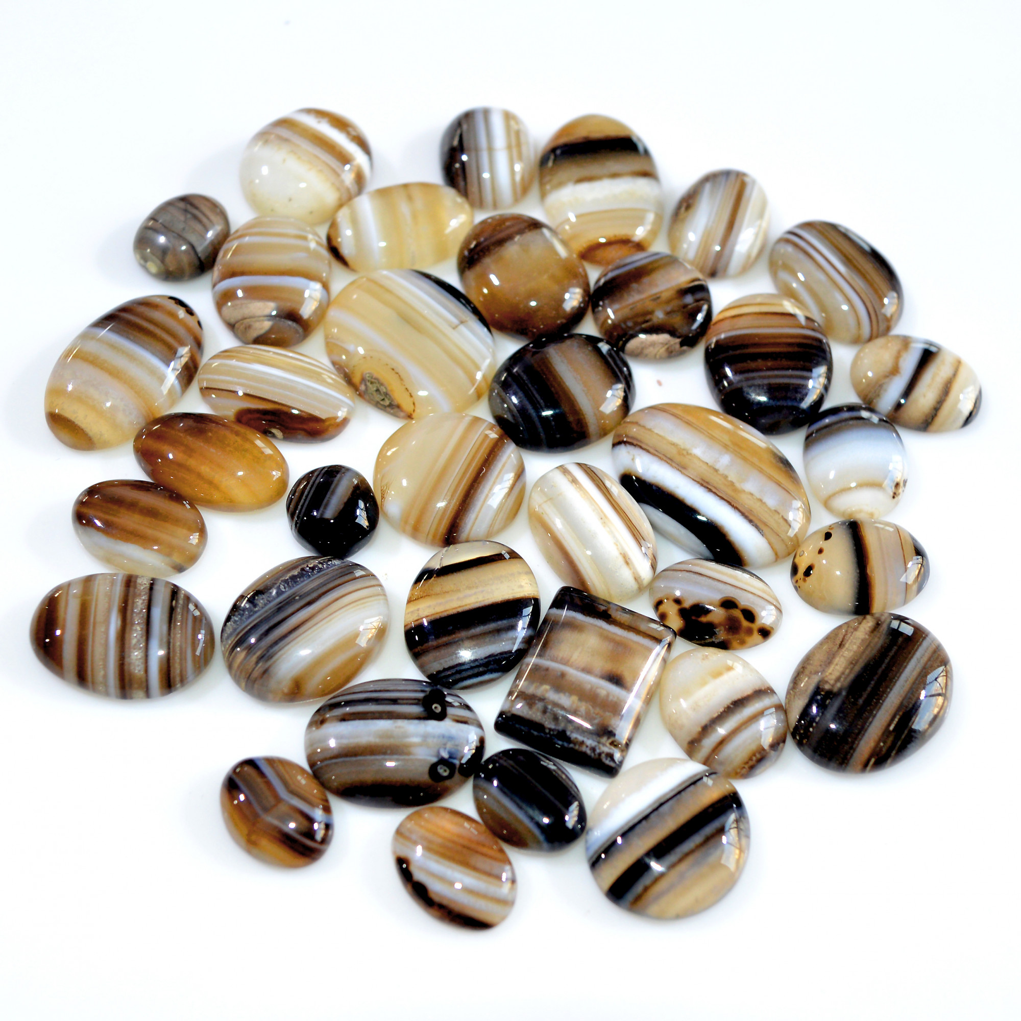 36 Pcs 544 Cts Natural Banded Agate Loose Cabochon Gemstone Mixed Shapes Handmade Jewelry Lot Supplies 25x17 10x10mm 3303