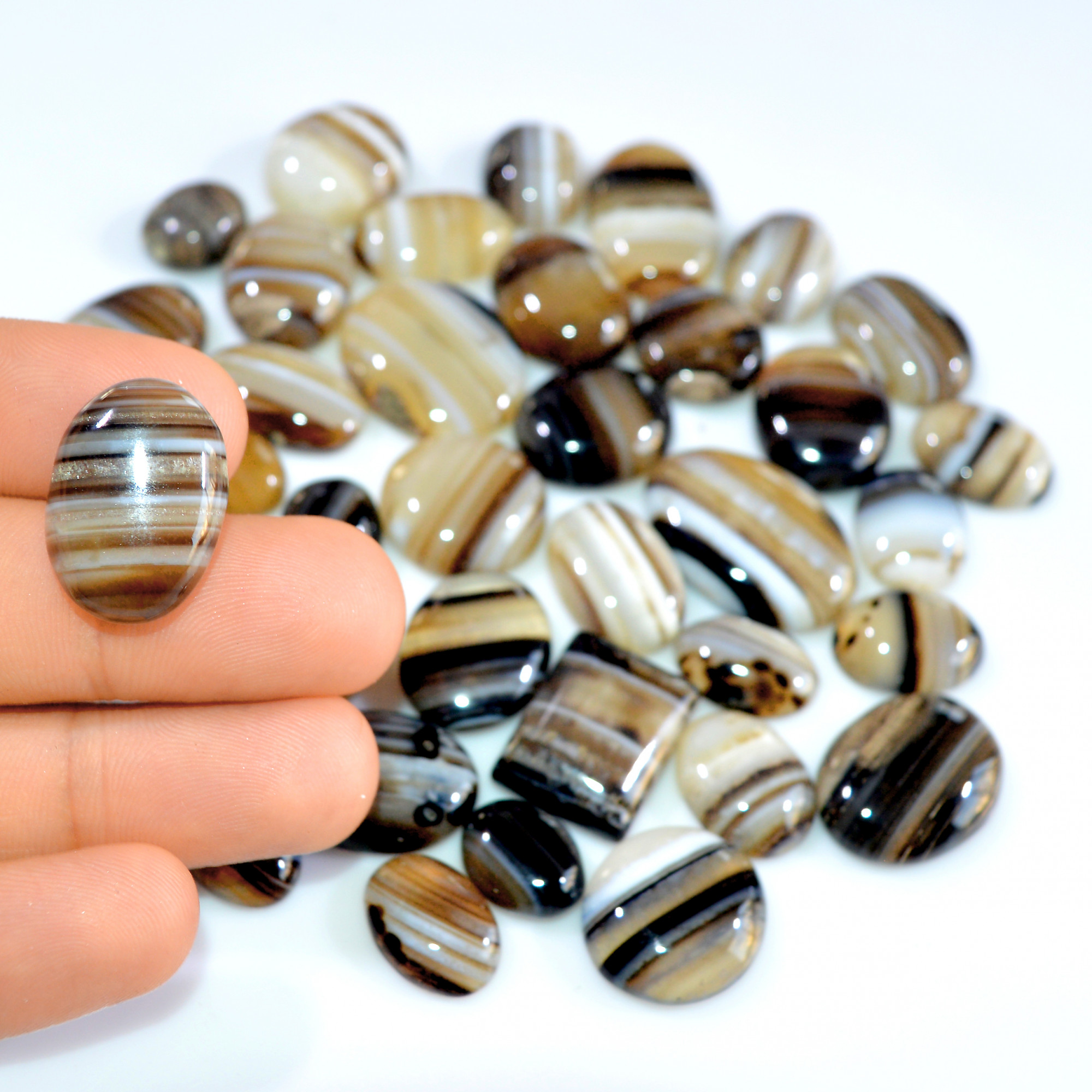 36 Pcs 544 Cts Natural Banded Agate Loose Cabochon Gemstone Mixed Shapes Handmade Jewelry Lot Supplies 25x17 10x10mm 3303