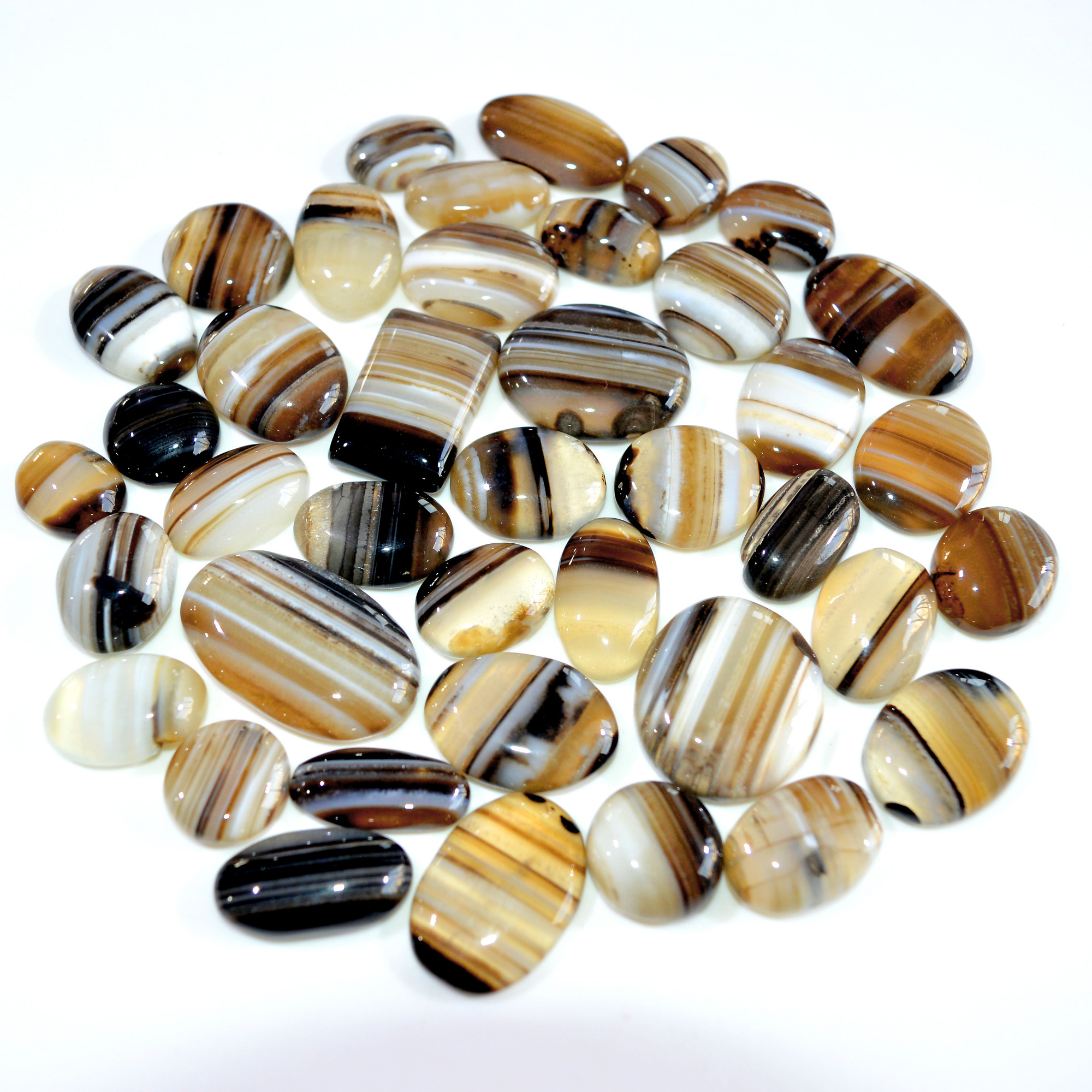 40 Pcs 611 Cts Natural Banded Agate Loose Cabochon Gemstone Mixed Shapes Handmade Jewelry Lot Supplies 30x17 13x10mm 3304