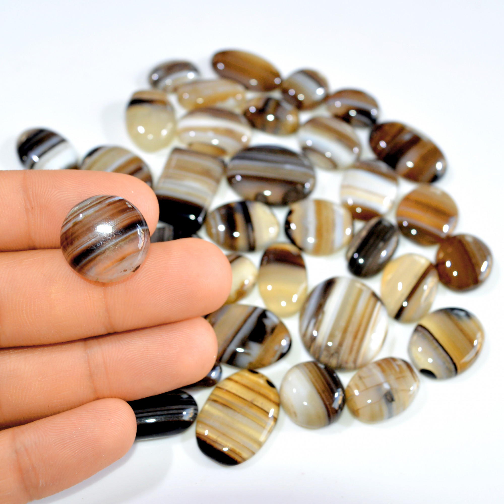 40 Pcs 611 Cts Natural Banded Agate Loose Cabochon Gemstone Mixed Shapes Handmade Jewelry Lot Supplies 30x17 13x10mm 3304