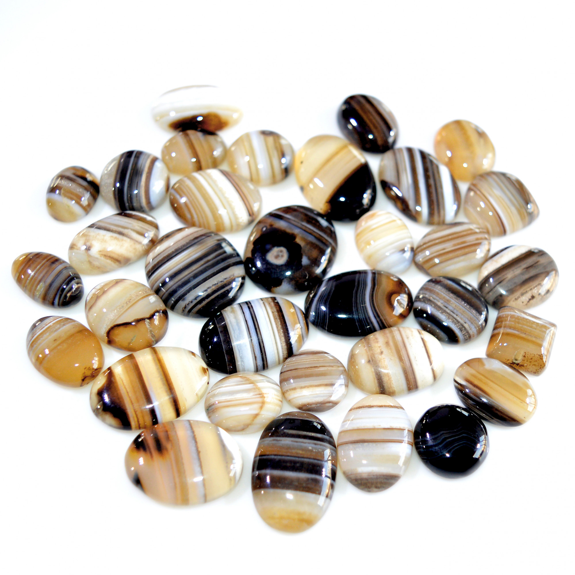 33 Pcs 550 Cts Natural Banded Agate Loose Cabochon Gemstone Mixed Shapes Handmade Jewelry Lot Supplies 24x15 12x11mm 3305