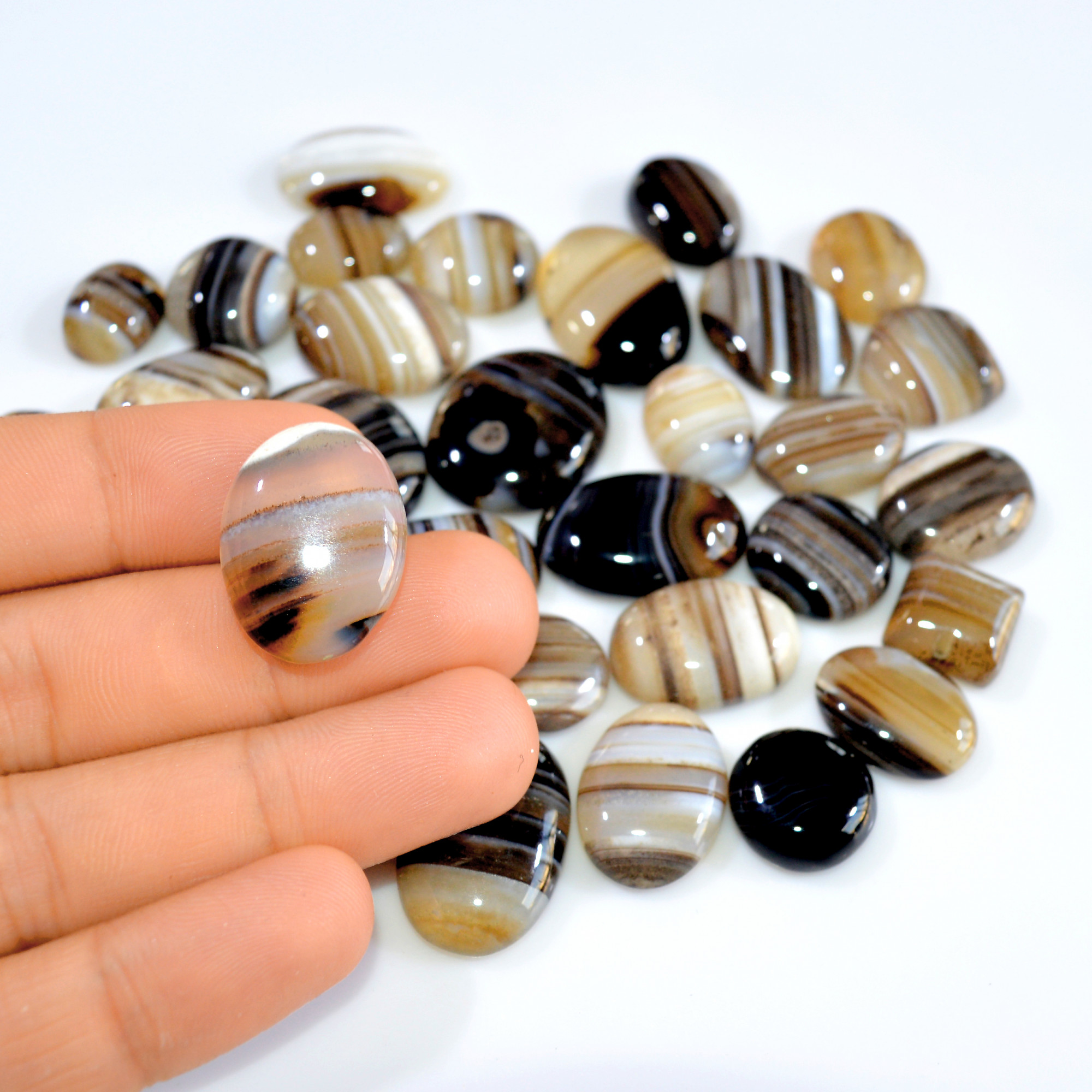 33 Pcs 550 Cts Natural Banded Agate Loose Cabochon Gemstone Mixed Shapes Handmade Jewelry Lot Supplies 24x15 12x11mm 3305