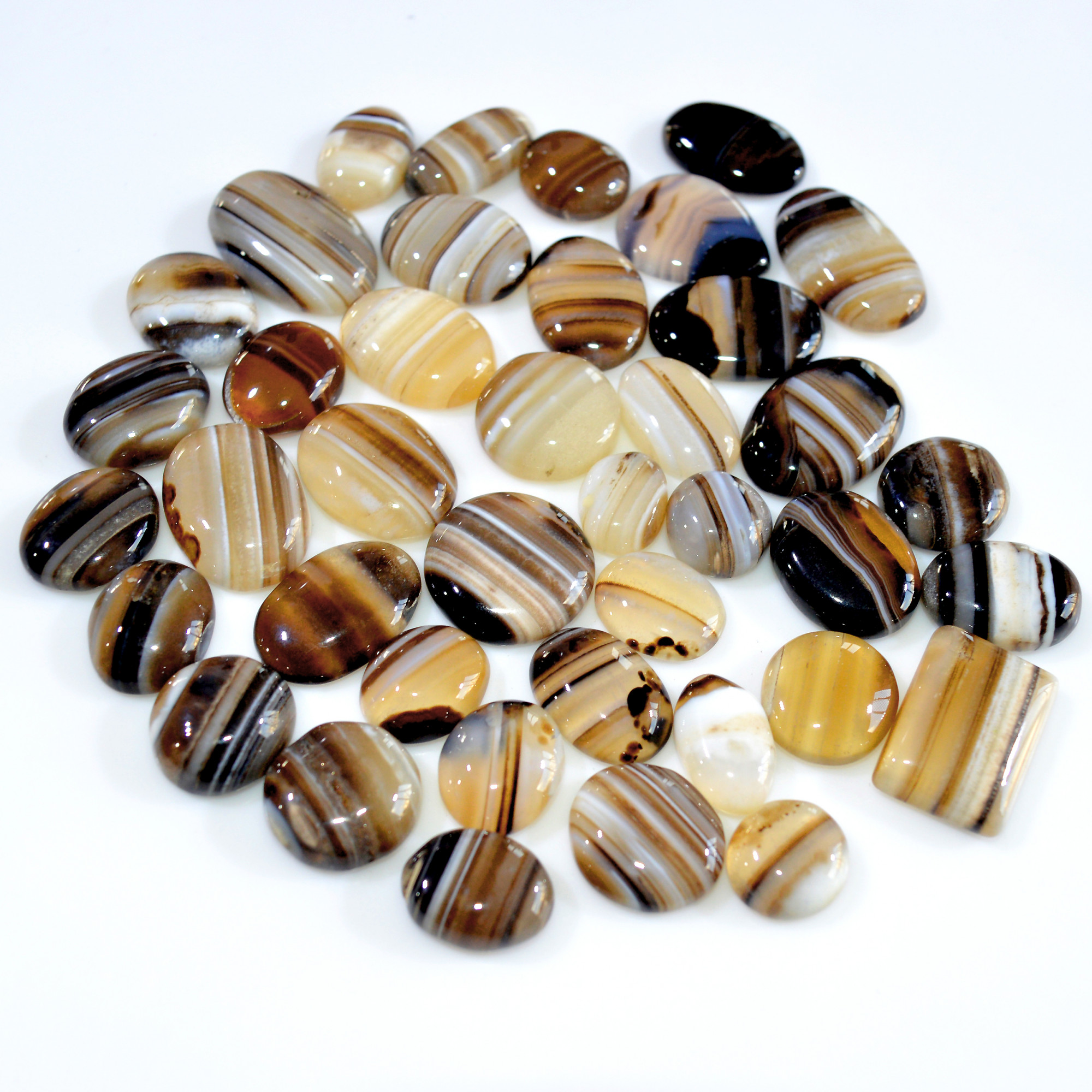 40 Pcs 622 Cts Natural Banded Agate Loose Cabochon Gemstone Mixed Shapes Handmade Jewelry Lot Supplies 25x15 14x10mm 3307