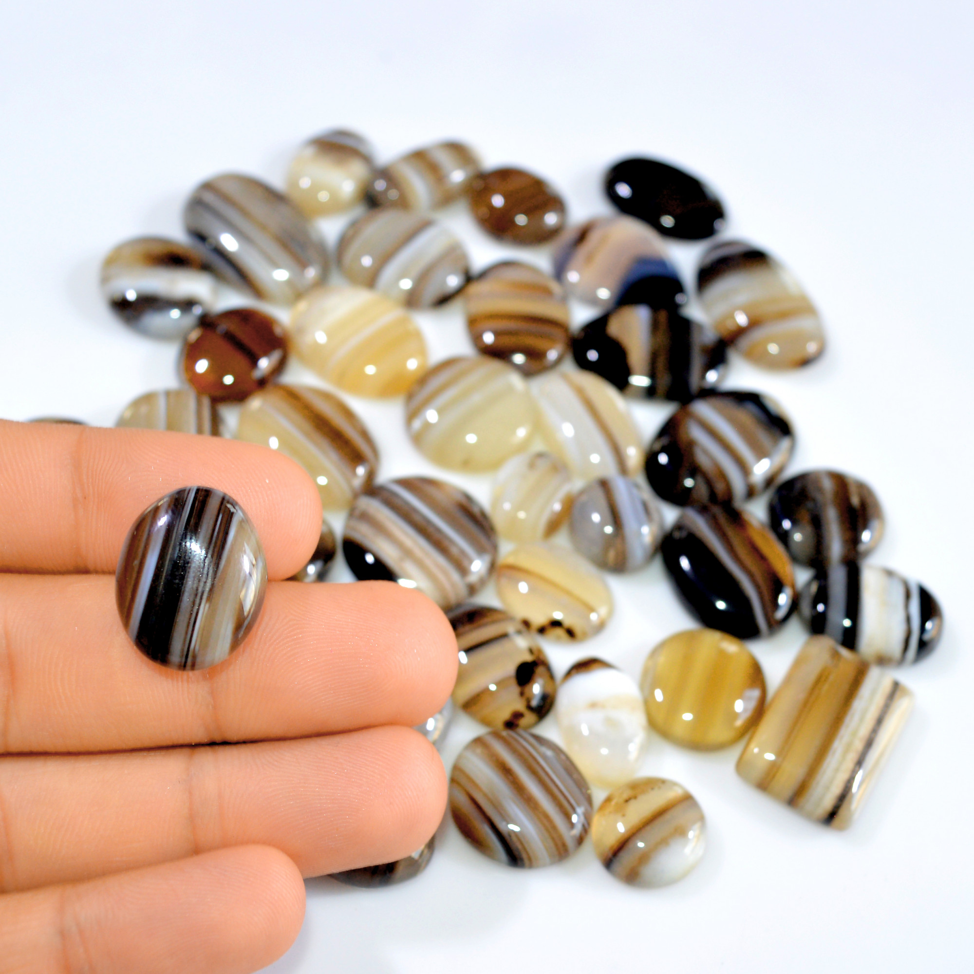 40 Pcs 622 Cts Natural Banded Agate Loose Cabochon Gemstone Mixed Shapes Handmade Jewelry Lot Supplies 25x15 14x10mm 3307