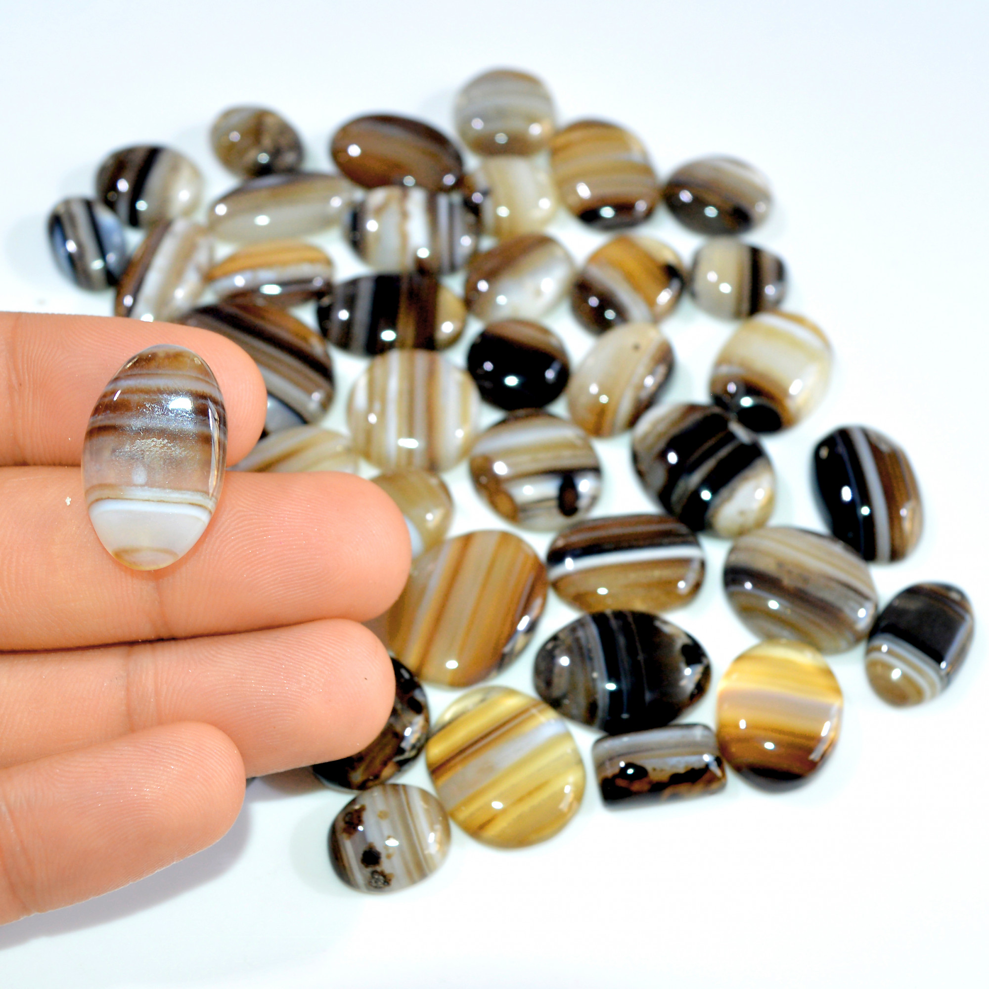 45 Pcs 626 Cts Natural Banded Agate Loose Cabochon Gemstone Mixed Shapes Handmade Jewelry Lot Supplies 24x20 12x10mm 3308