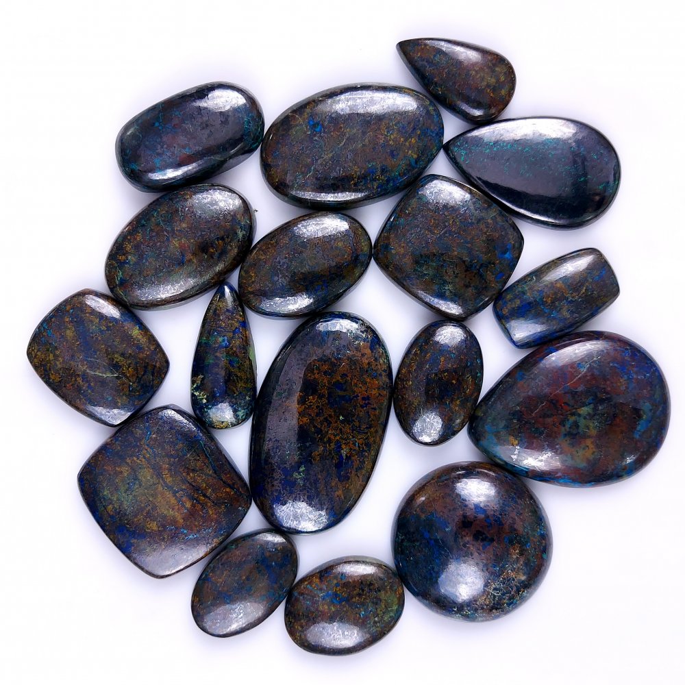 17Pcs 740Cts Natural Blue Azurite Gemstone Cabochon Lot Azurite Crystal Pendant Necklace Azurite Jewelry For Crystal Healing 42x23 21x16mm#G-331