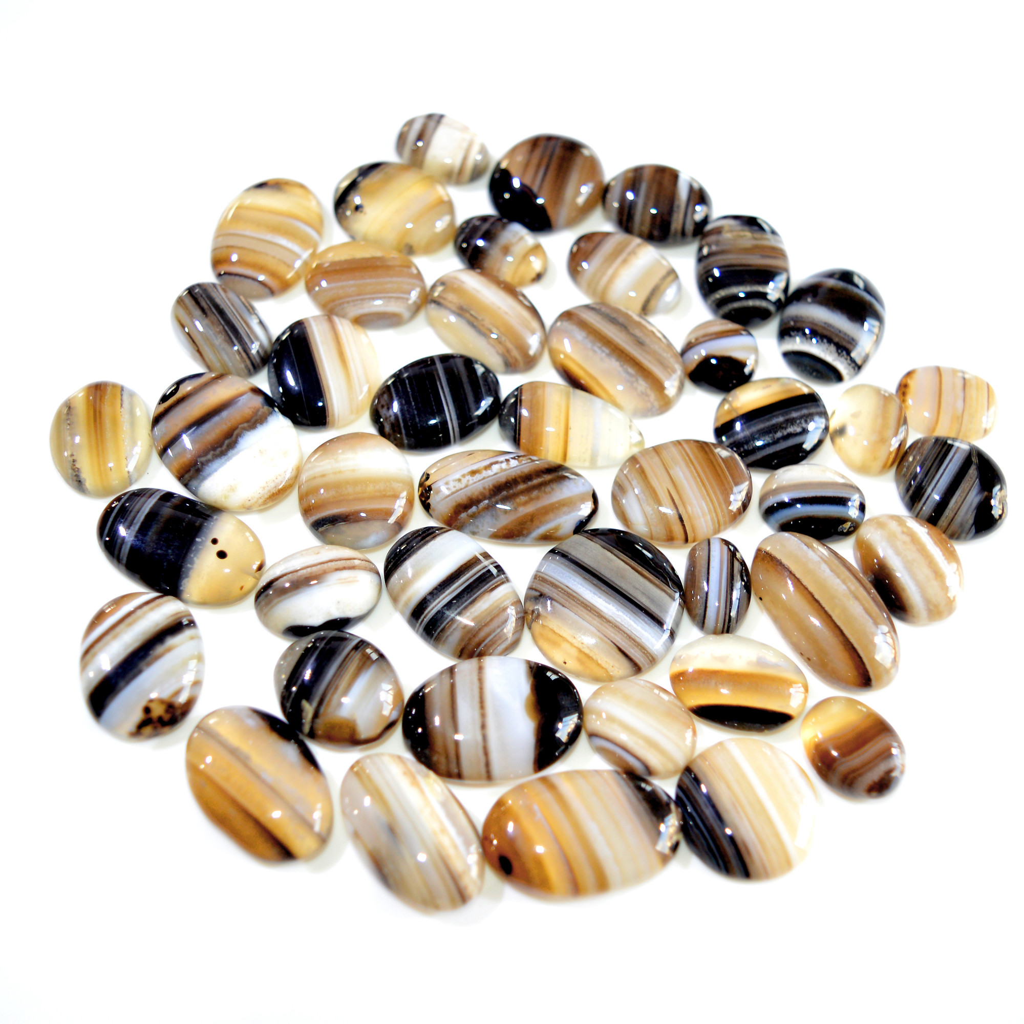 42 Pcs 653 Cts Natural Banded Agate Loose Cabochon Gemstone Mixed Shapes Handmade Jewelry Lot Supplies 25x13 10x10mm 3310