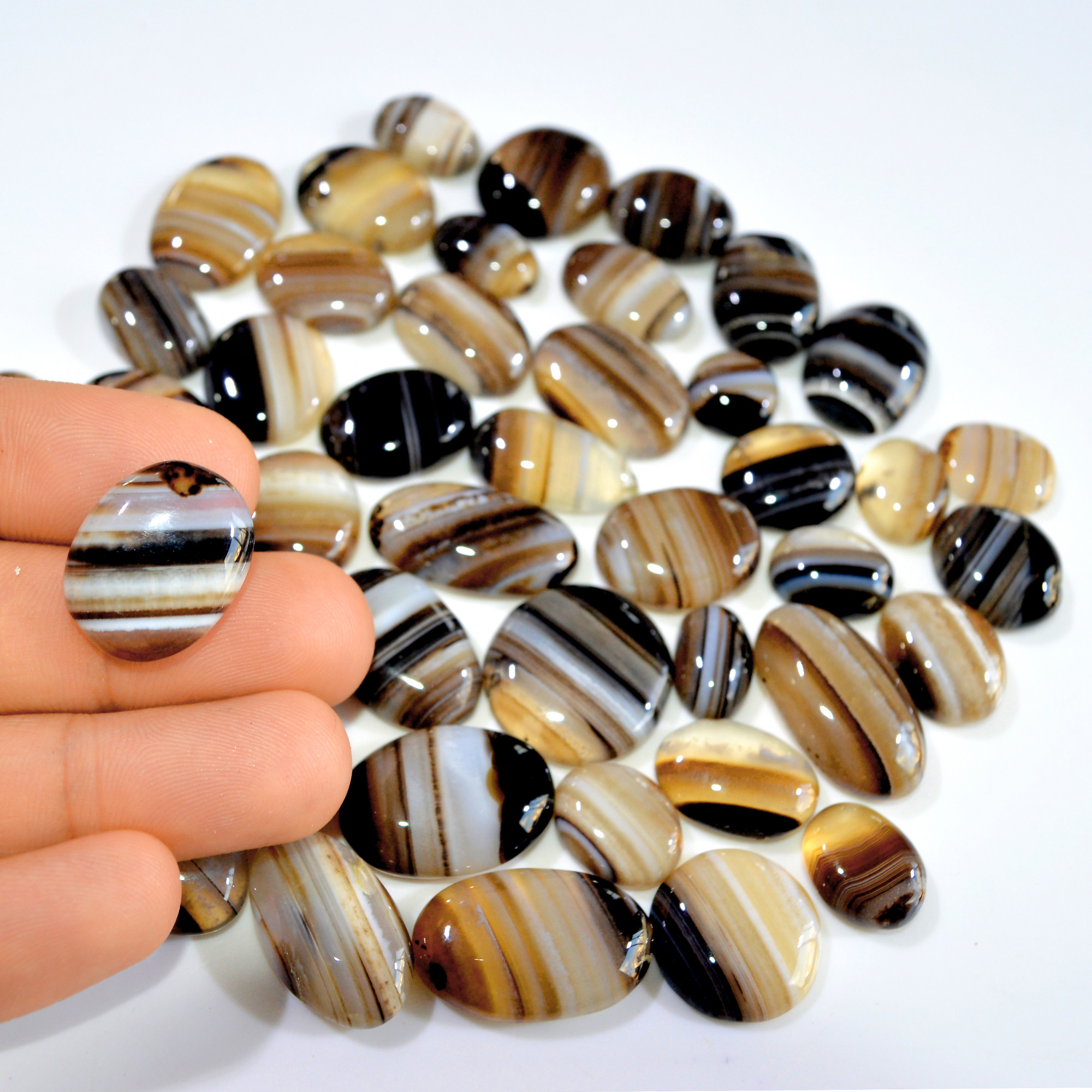 42 Pcs 653 Cts Natural Banded Agate Loose Cabochon Gemstone Mixed Shapes Handmade Jewelry Lot Supplies 25x13 10x10mm 3310
