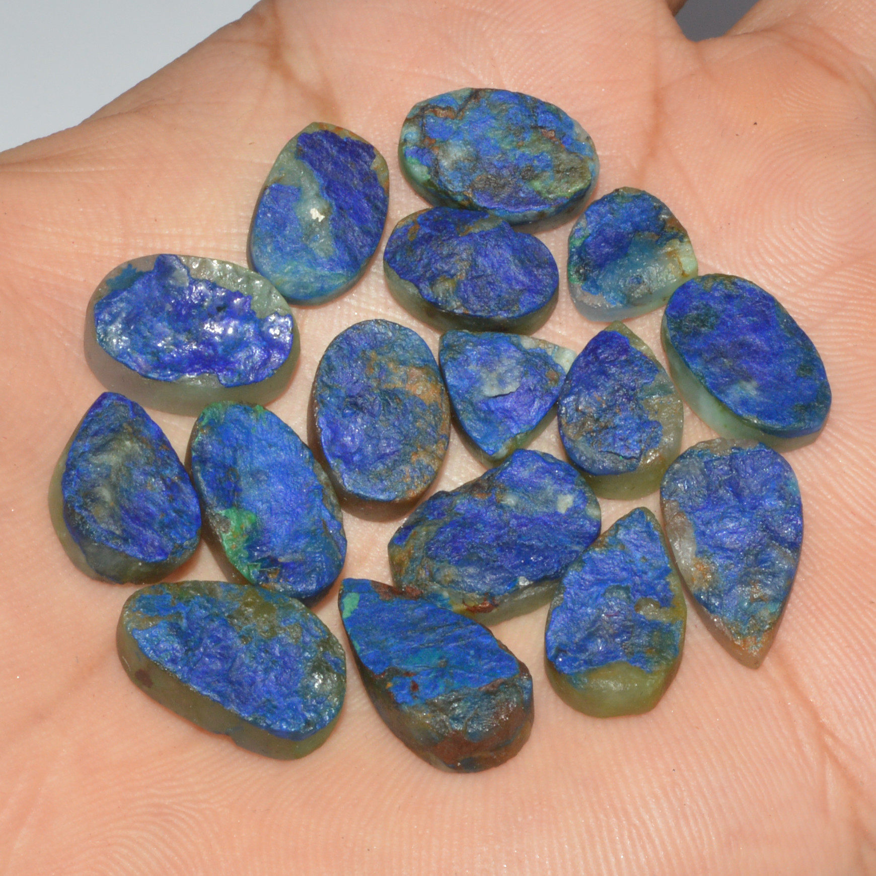 16 Pcs 100 Cts Natural Azurite Druzy Loose Gemstone Lot 15x10 10x9mm 3311