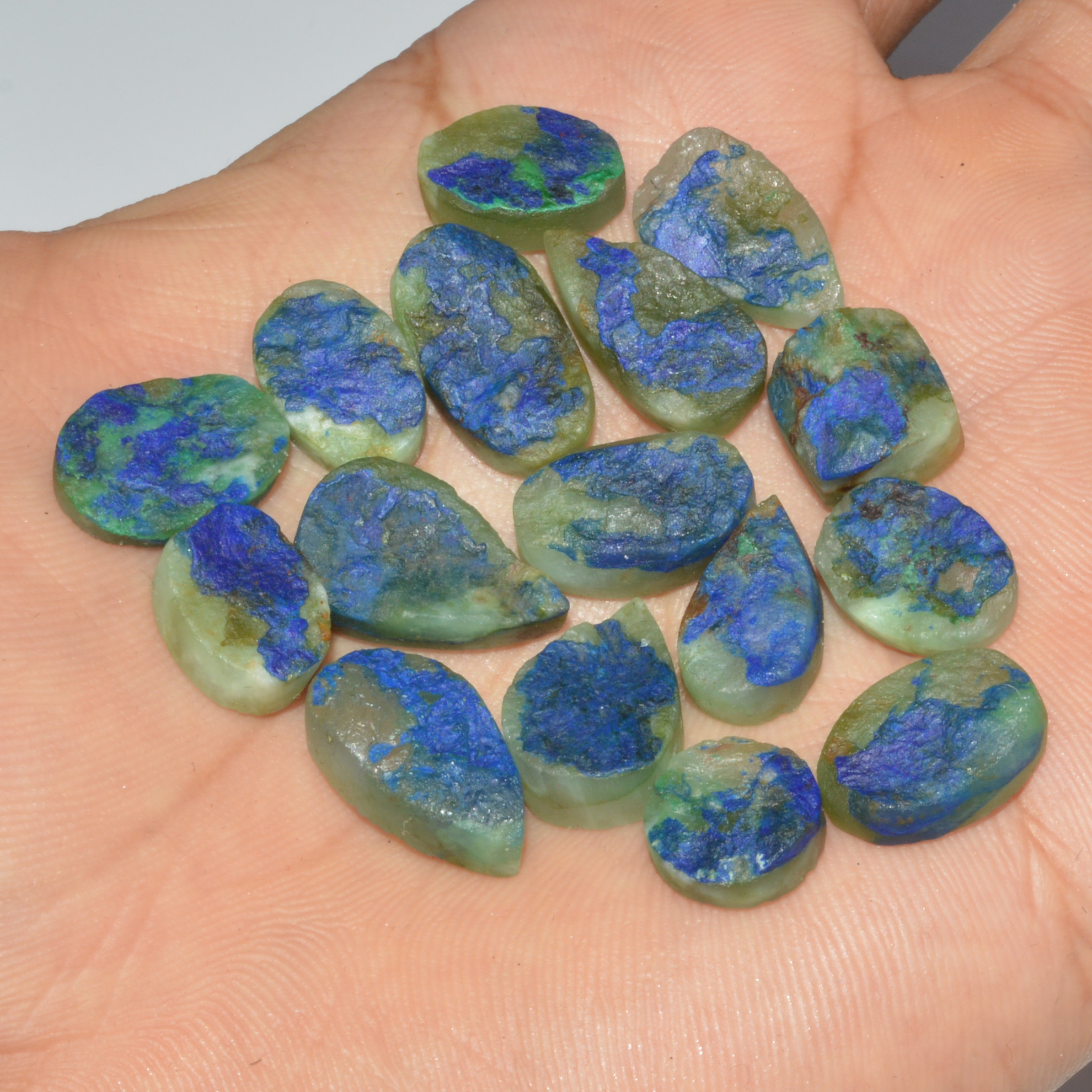 16 Pcs 109 Cts Natural Azurite Druzy Loose Gemstone Lot 17x10 10x10mm 3312