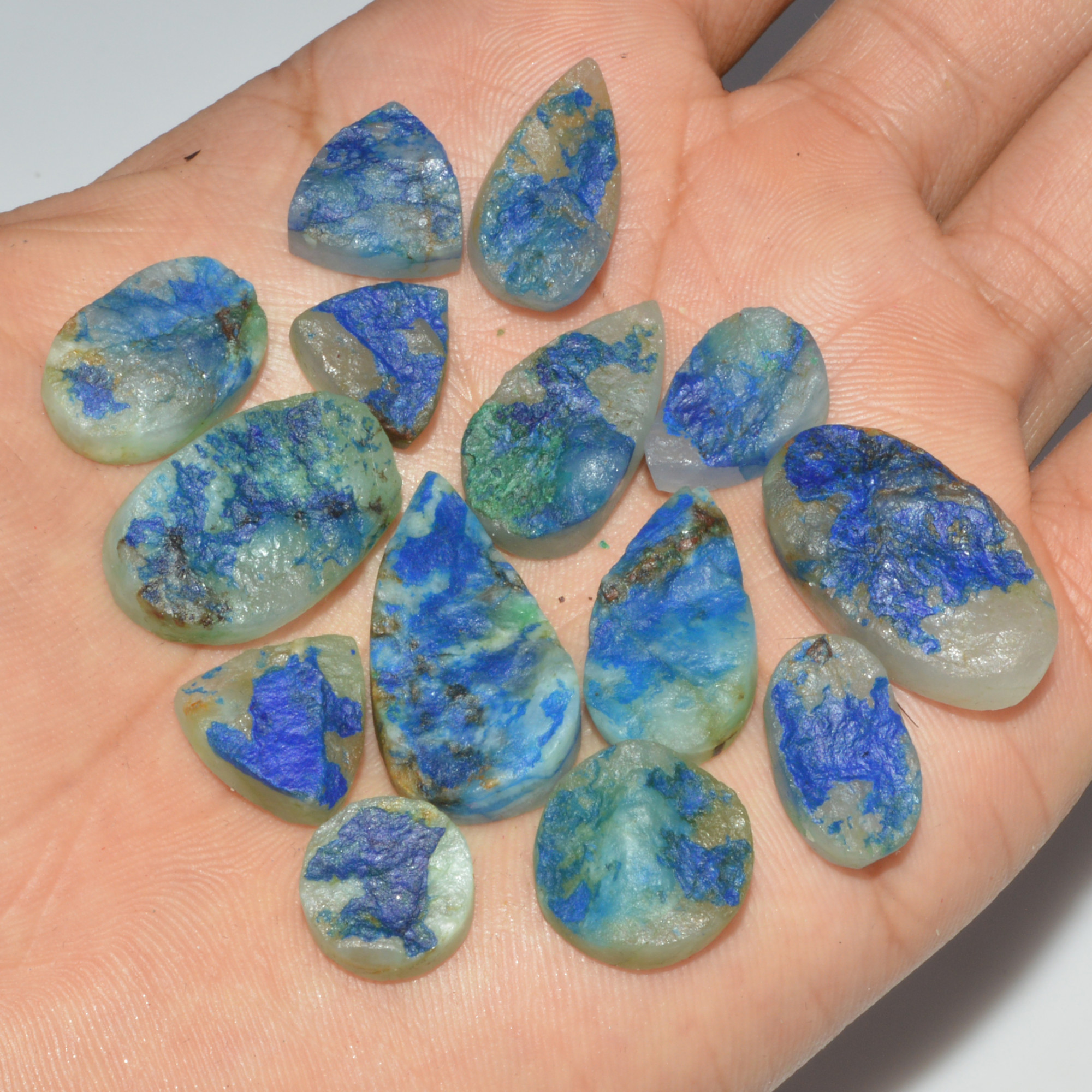 14 Pcs 159 Cts Natural Azurite Druzy Loose Gemstone Lot 26x14 10x10mm 3322