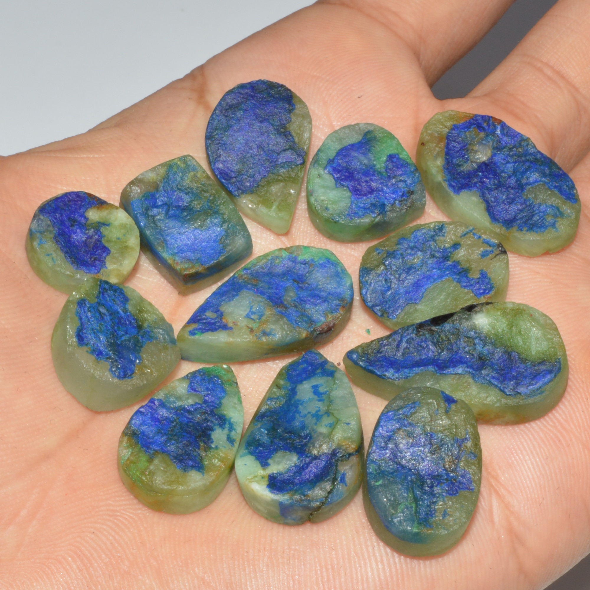 12 Pcs 186 Cts Natural Azurite Druzy Loose Gemstone Lot 26x14 13x13mm 3323