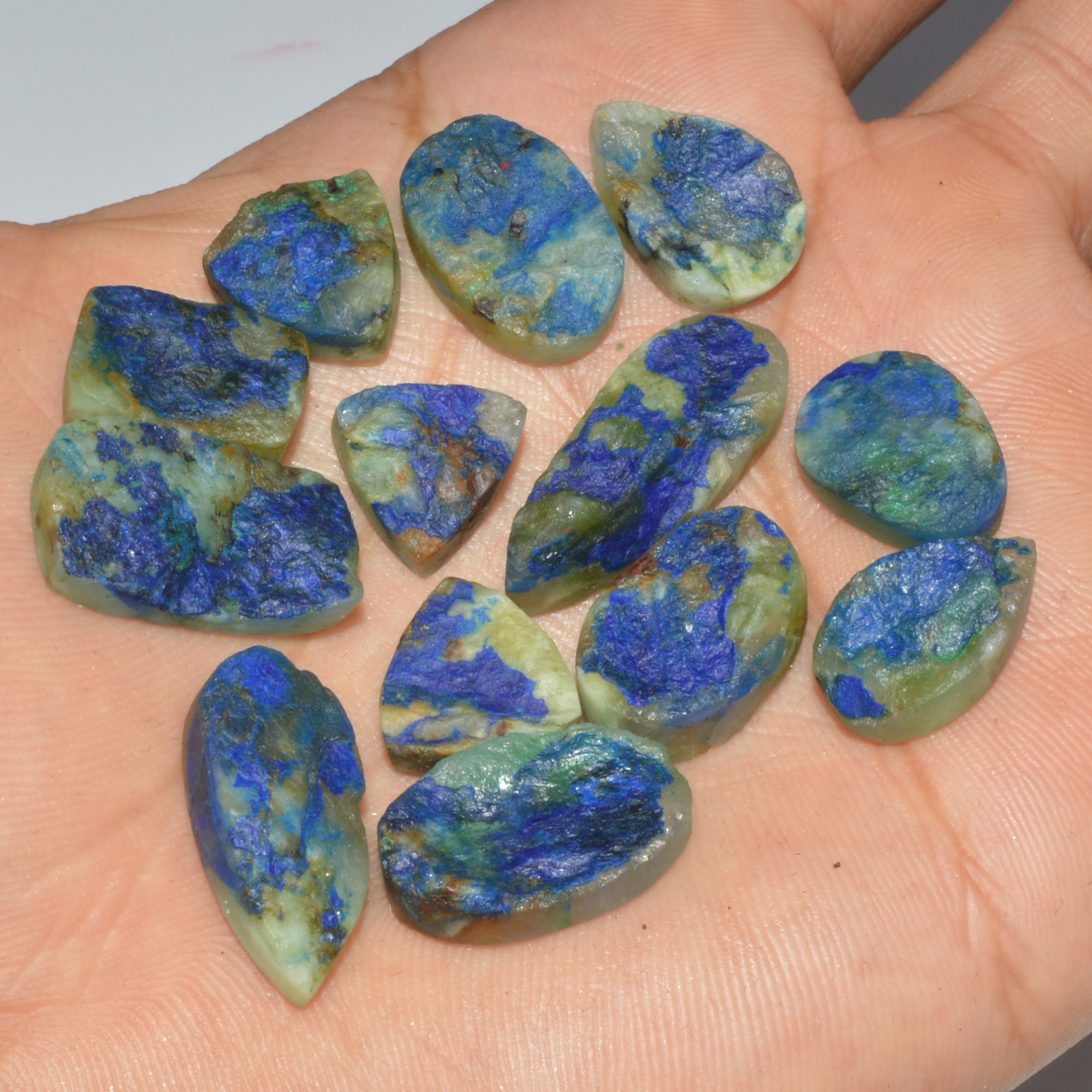 13 Pcs 142 Cts Natural Azurite Druzy Loose Gemstone Lot 25x10 15x10mm 3324