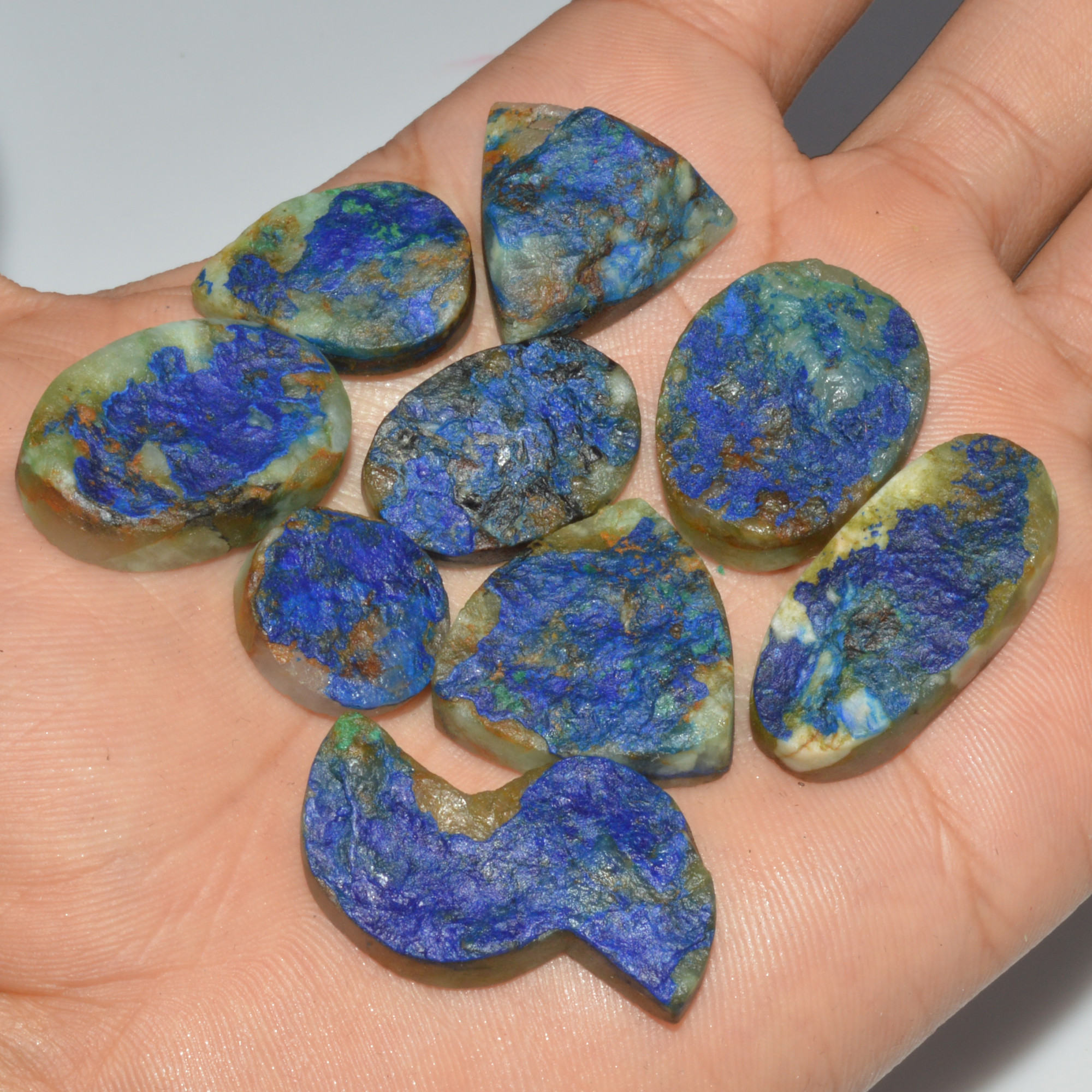 9 Pcs 238 Cts Natural Azurite Druzy Loose Gemstone Lot 30x15 15x15mm 3325