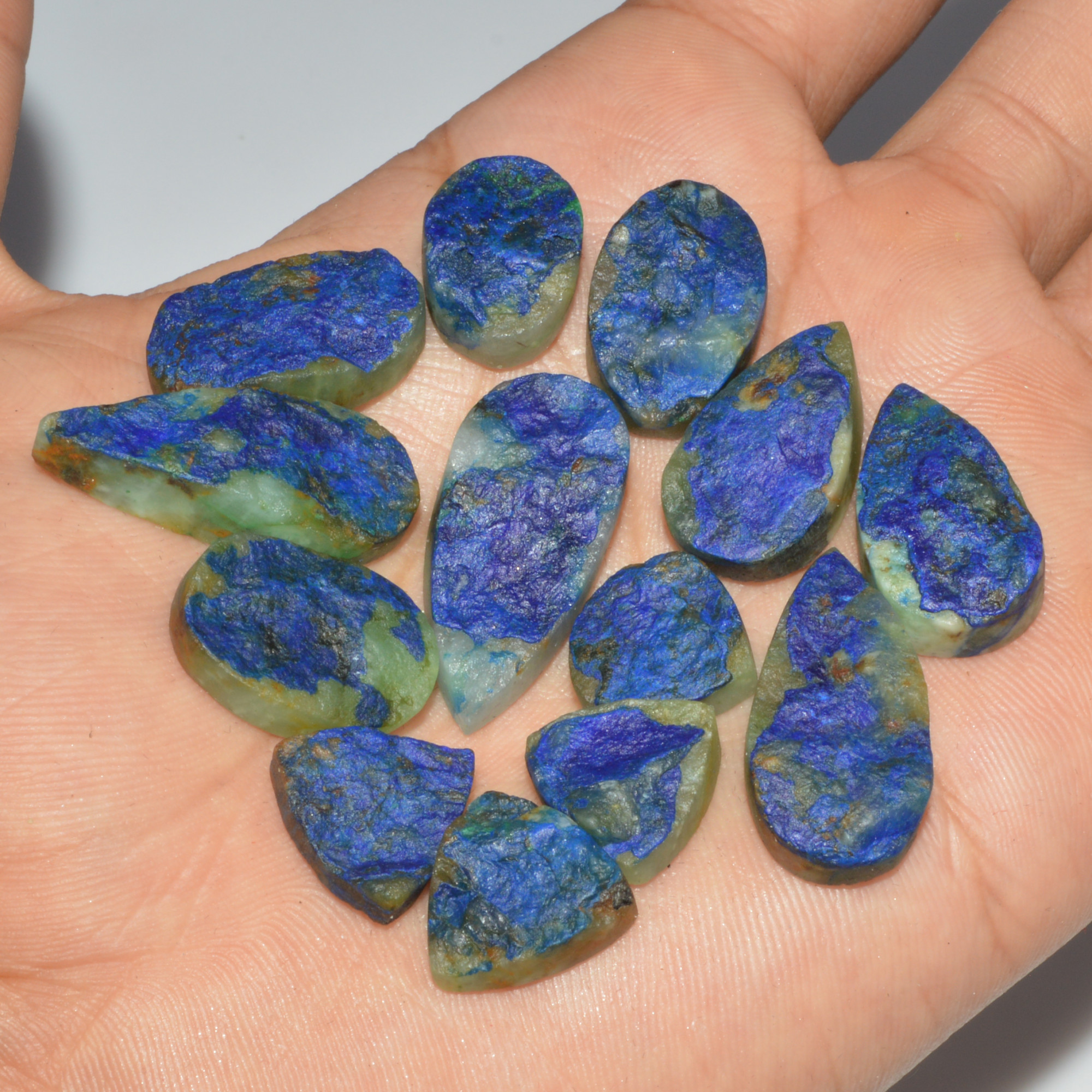 13 Pcs 187 Cts Natural Azurite Druzy Loose Gemstone Lot 29x12 13x13mm 3326