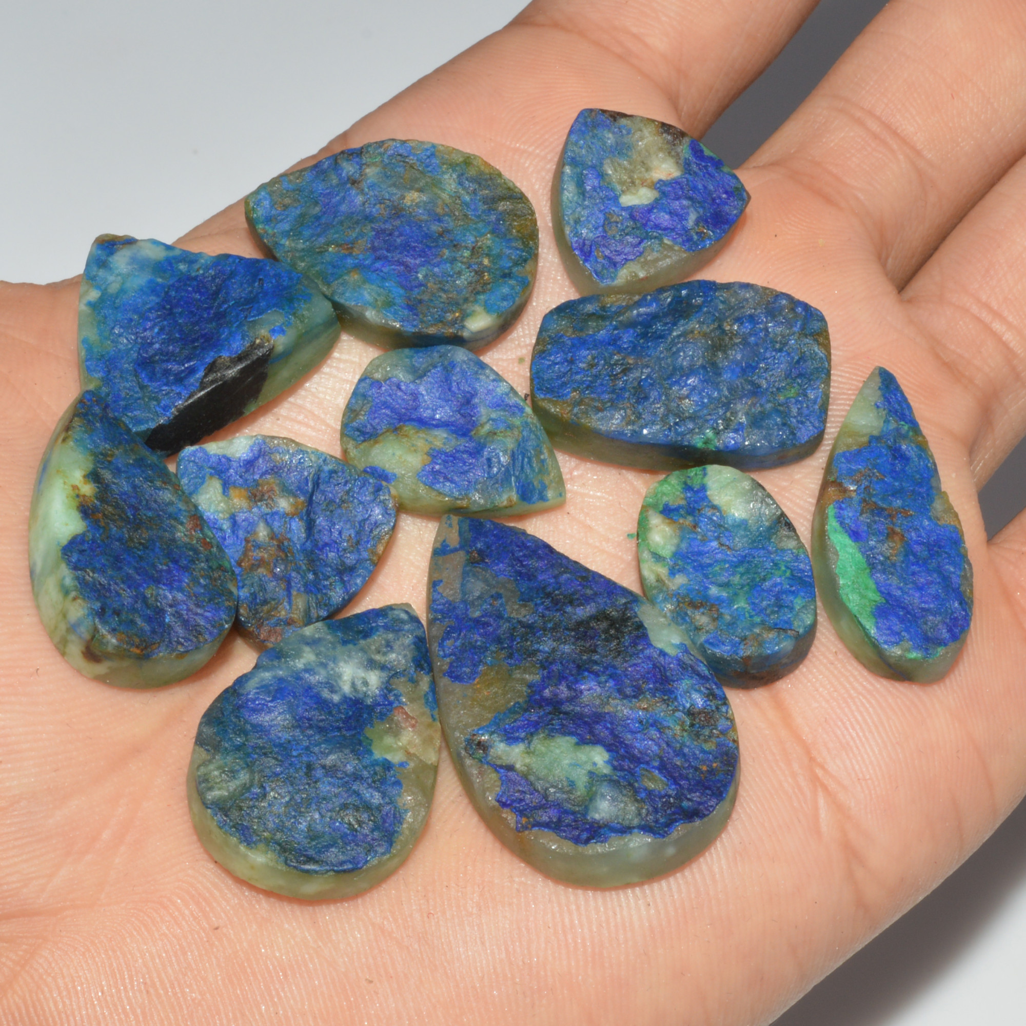 11 Pcs 241 Cts Natural Azurite Druzy Loose Gemstone Lot 35x20 18x12mm 3327