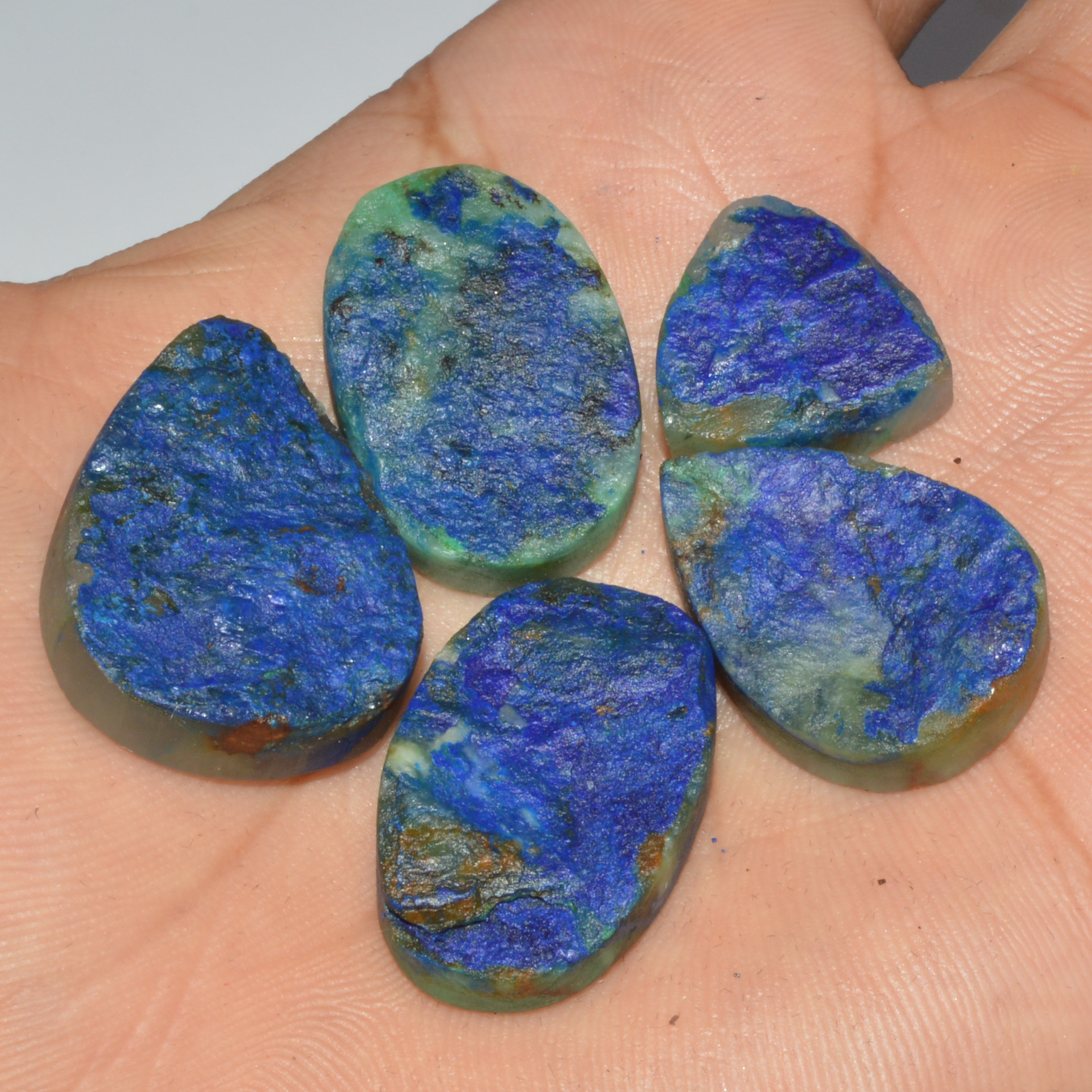 5 Pcs 147 Cts Natural Azurite Druzy Loose Gemstone Lot 30x20 18x18mm 3328