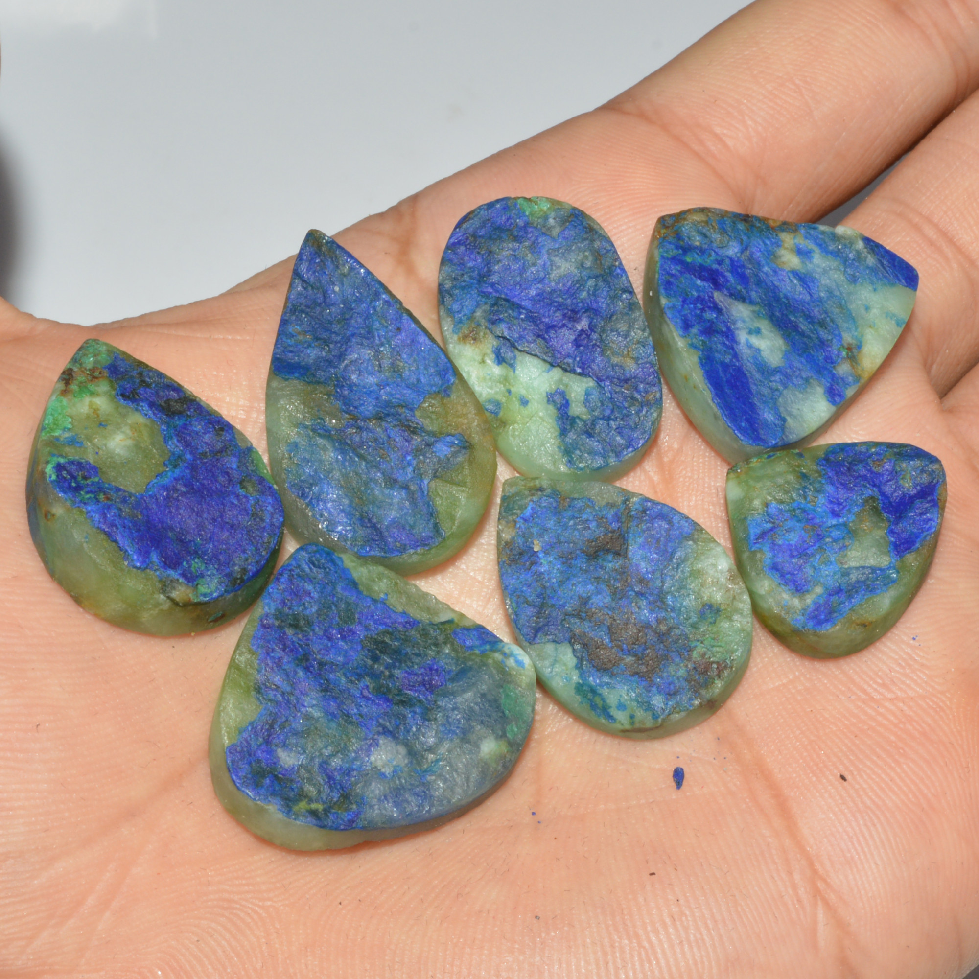 7 Pcs 199 Cts Natural Azurite Druzy Loose Gemstone Lot 30x17 18x16mm 3329