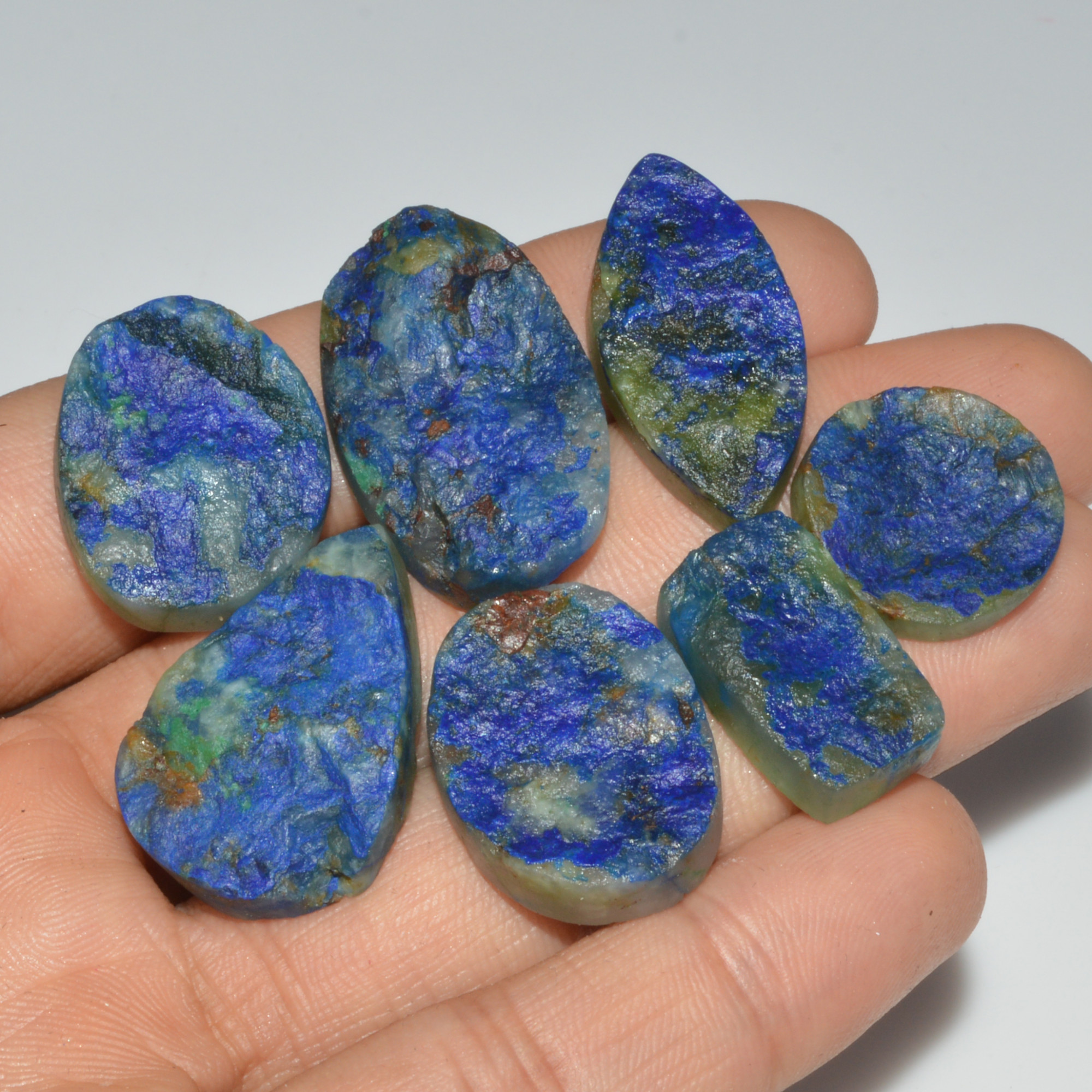 7 Pcs 169 Cts Natural Azurite Druzy Loose Gemstone Lot 30x14 17x17mm 3330