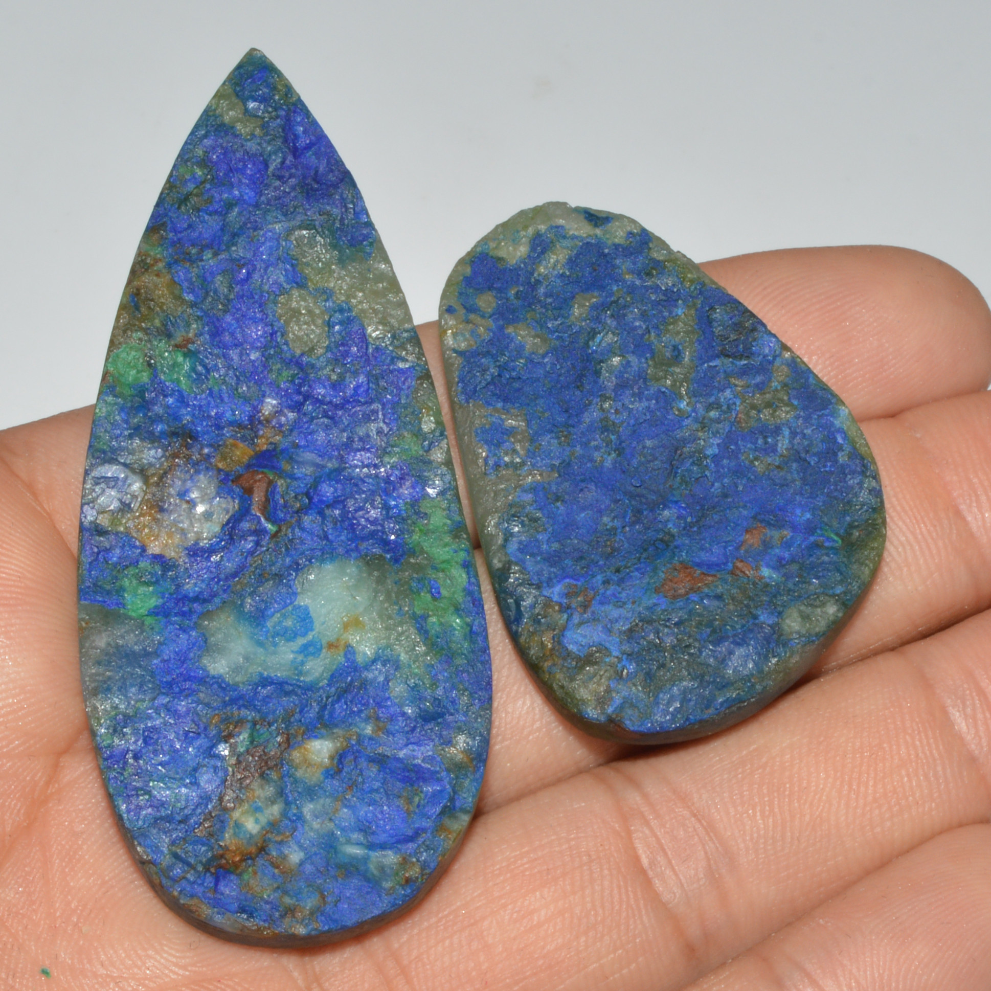 2 Pcs 200 Cts Natural Azurite Druzy Loose Gemstone Lot 65x27 42x28mm 3331