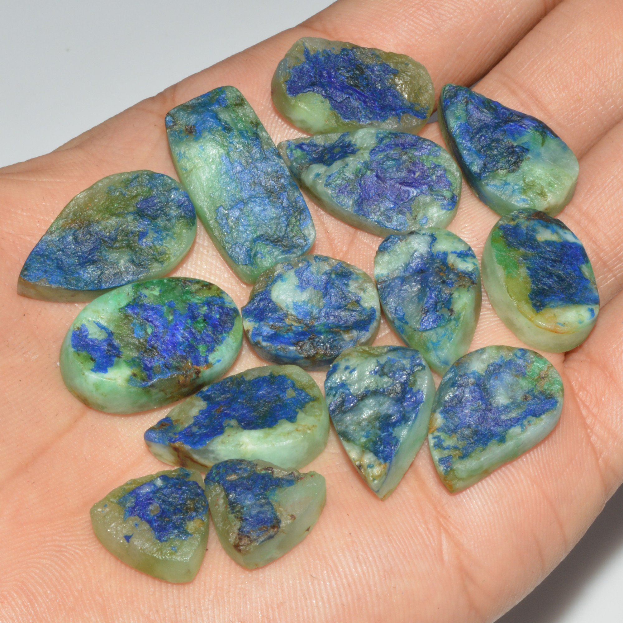 14 Pcs 214 Cts Natural Azurite Druzy Loose Gemstone Lot 25x11 13x13mm 3332