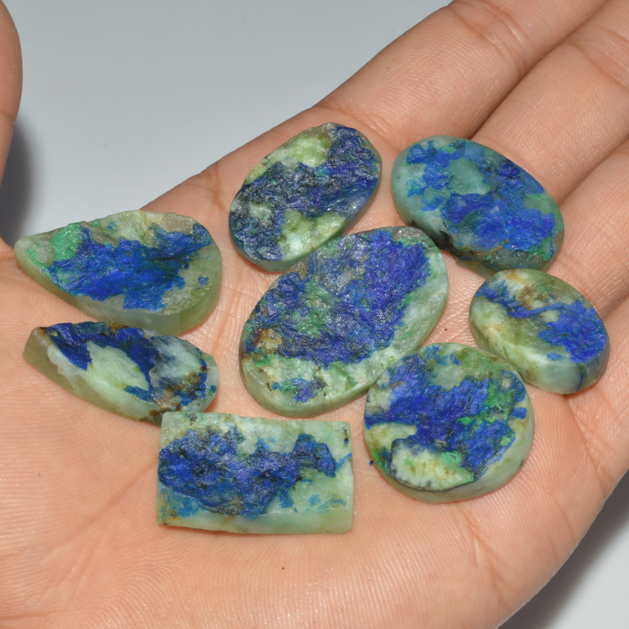 8 Pcs 265 Cts Natural Azurite Druzy Loose Gemstone Lot 34x20 20x14mm 3333