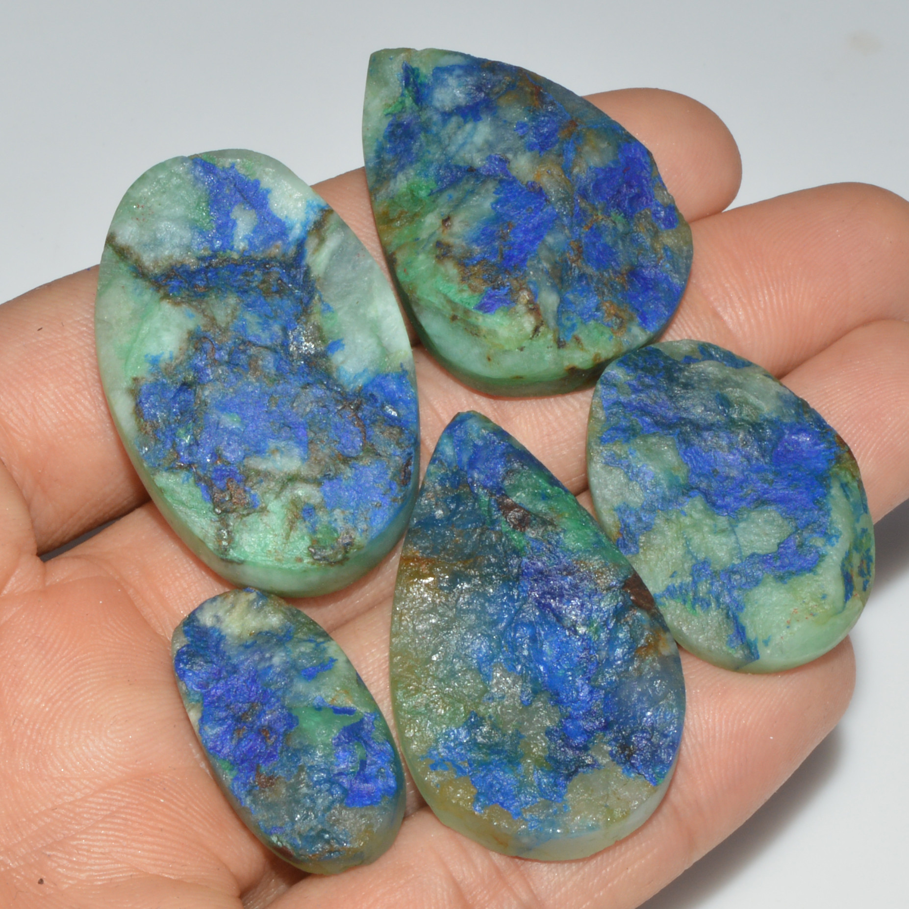 5 Pcs 264 Cts Natural Azurite Druzy Loose Gemstone Lot 39x24 25x13mm 3335