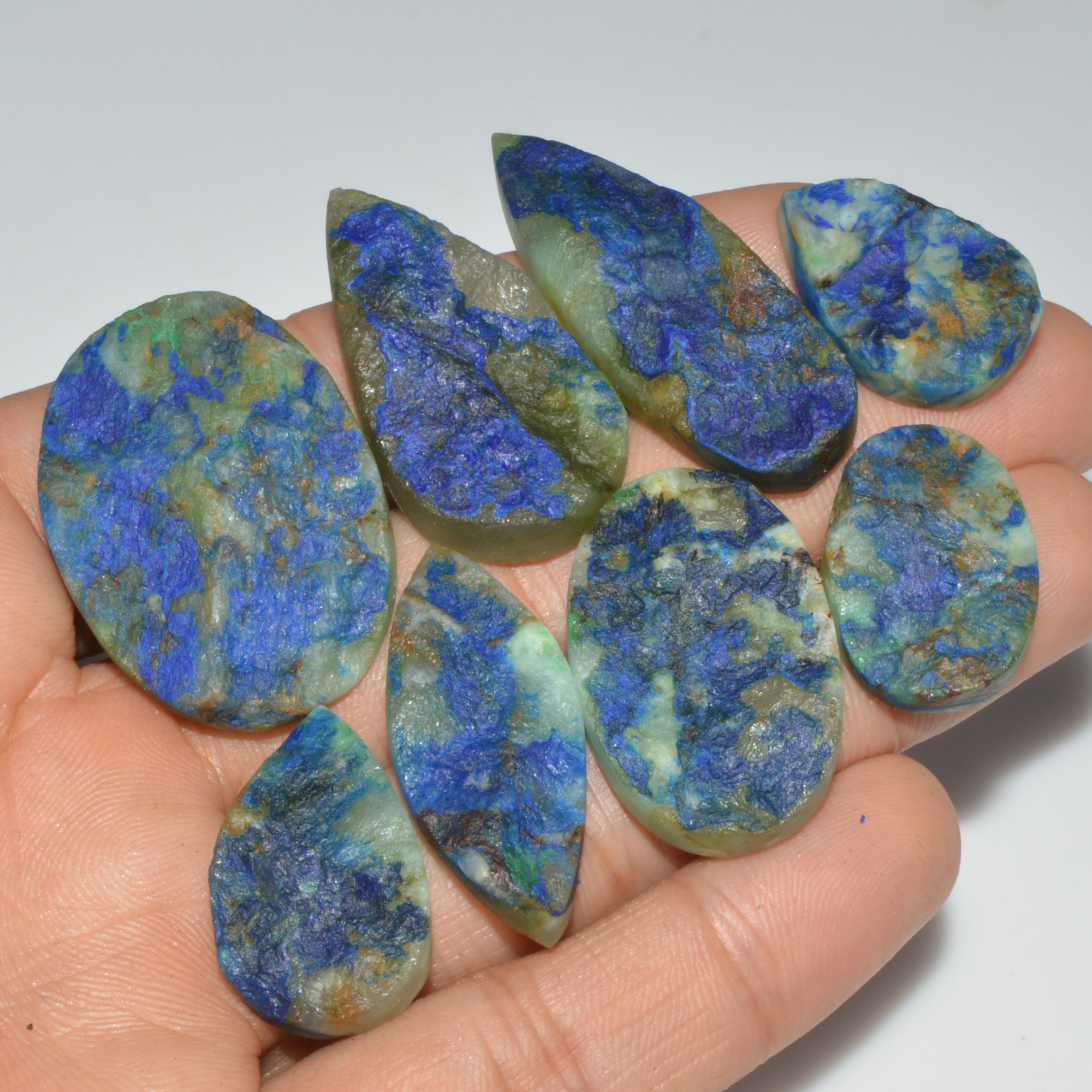 8 Pcs 233 Cts Natural Azurite Druzy Loose Gemstone Lot 34x24 20x15mm 3336