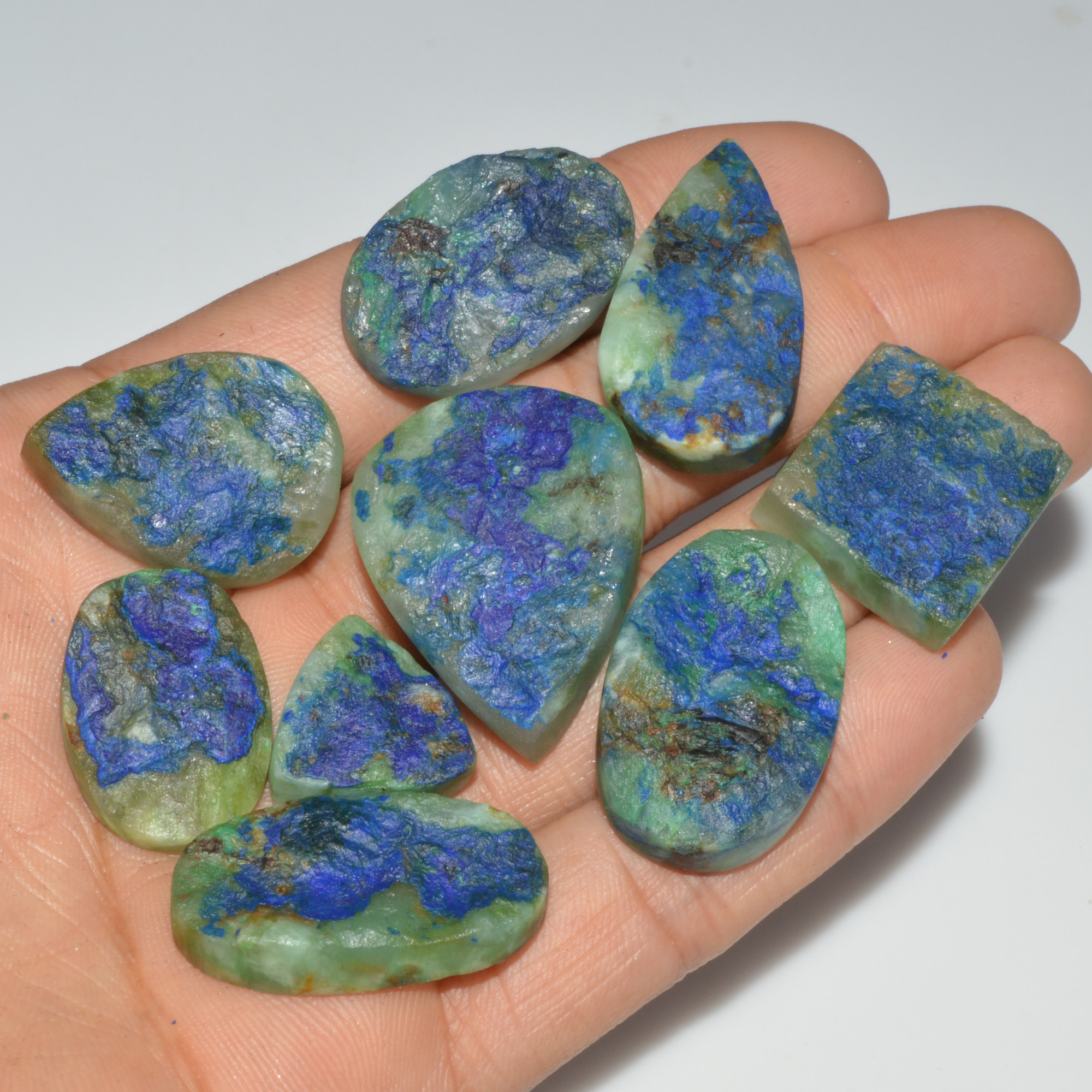 9 Pcs 311 Cts Natural Azurite Druzy Loose Gemstone Lot 32x24 15x15mm 3338