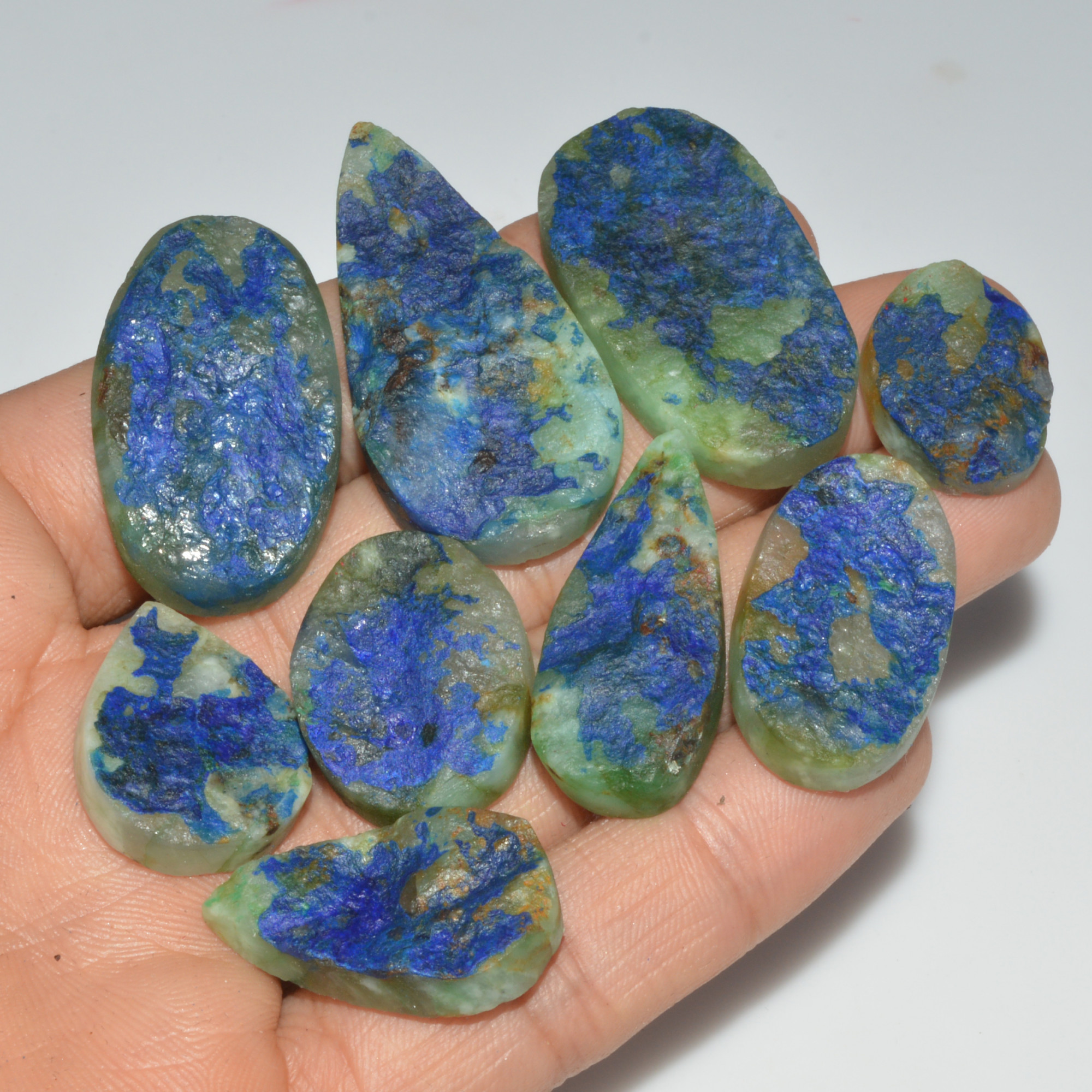 9 Pcs 312 Cts Natural Azurite Druzy Loose Gemstone Lot 40x20 20x14mm 3340