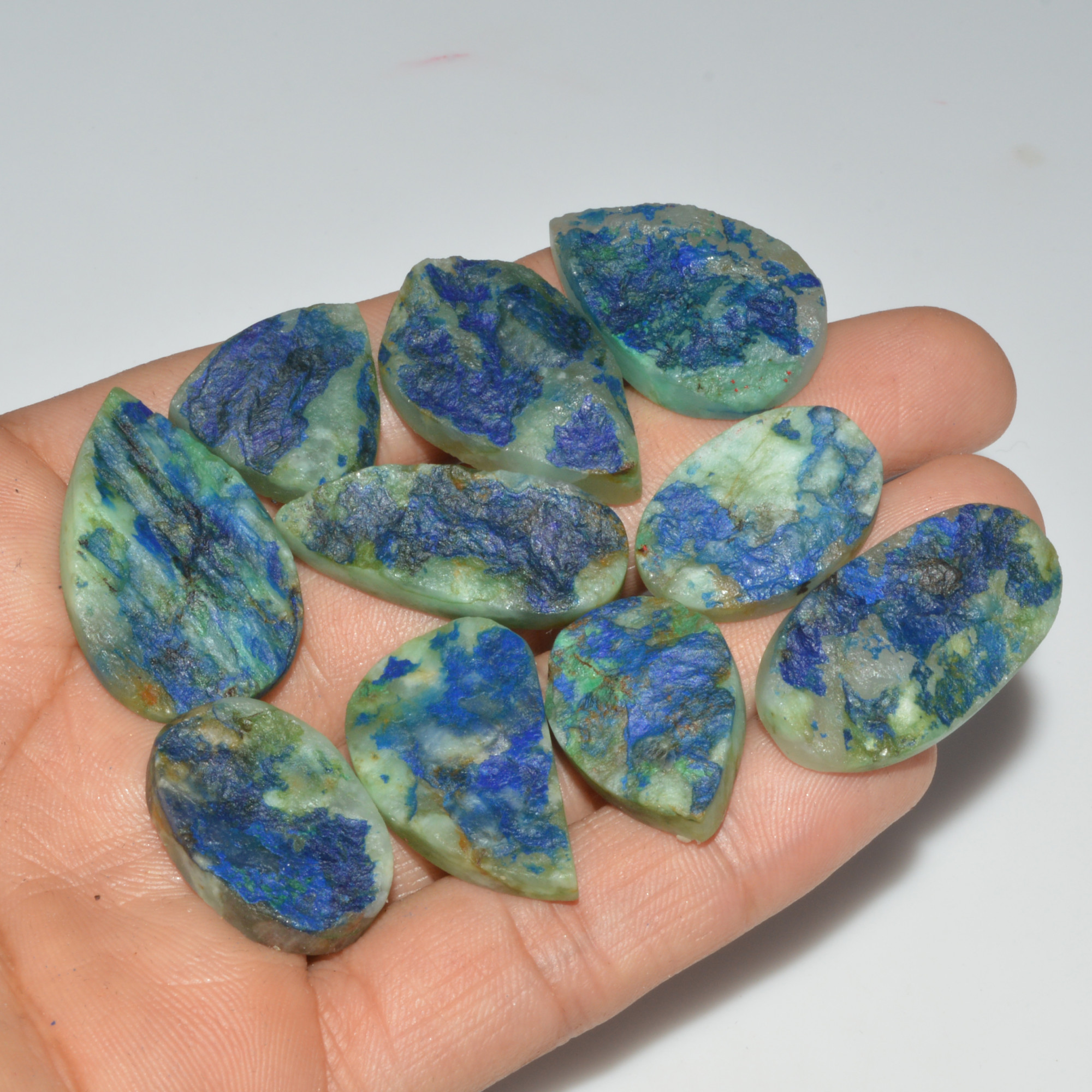 10 Pcs 252 Cts Natural Azurite Druzy Loose Gemstone Lot 30x19 19x19mm 3341