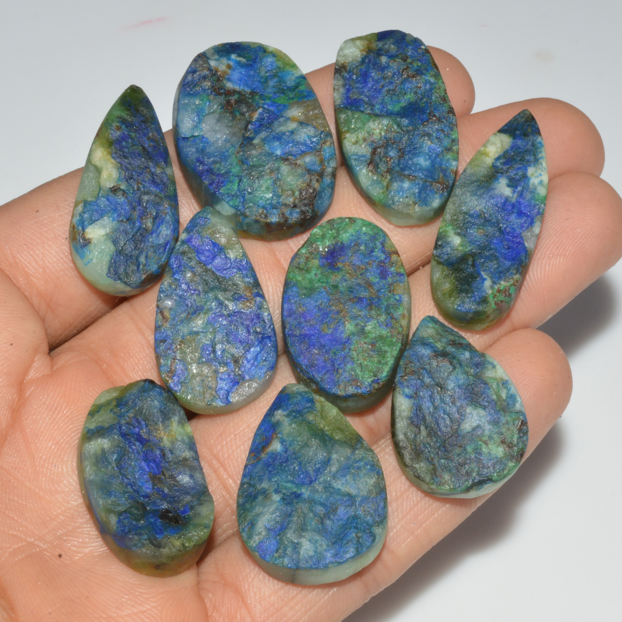 9 Pcs 271 Cts Natural Azurite Druzy Loose Gemstone Lot 30x20 24x15mm 3343