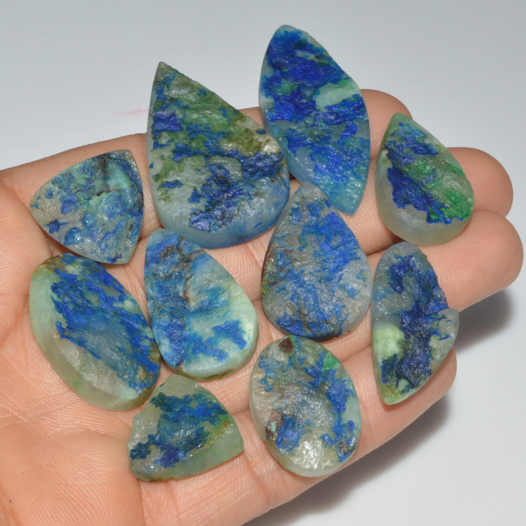 10 Pcs 274 Cts Natural Azurite Druzy Loose Gemstone Lot 37x23 16x16mm 3344