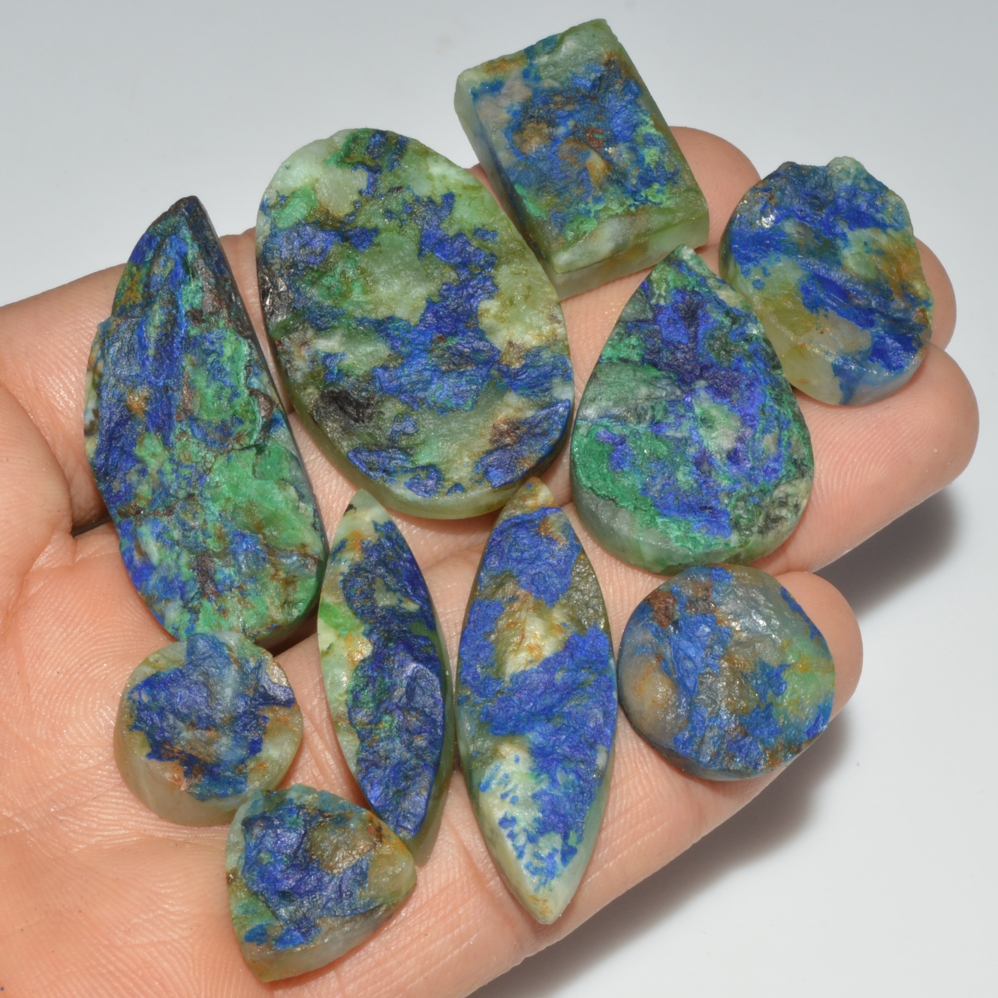 10 Pcs 304 Cts Natural Azurite Druzy Loose Gemstone Lot 39x24 14x14mm 3345