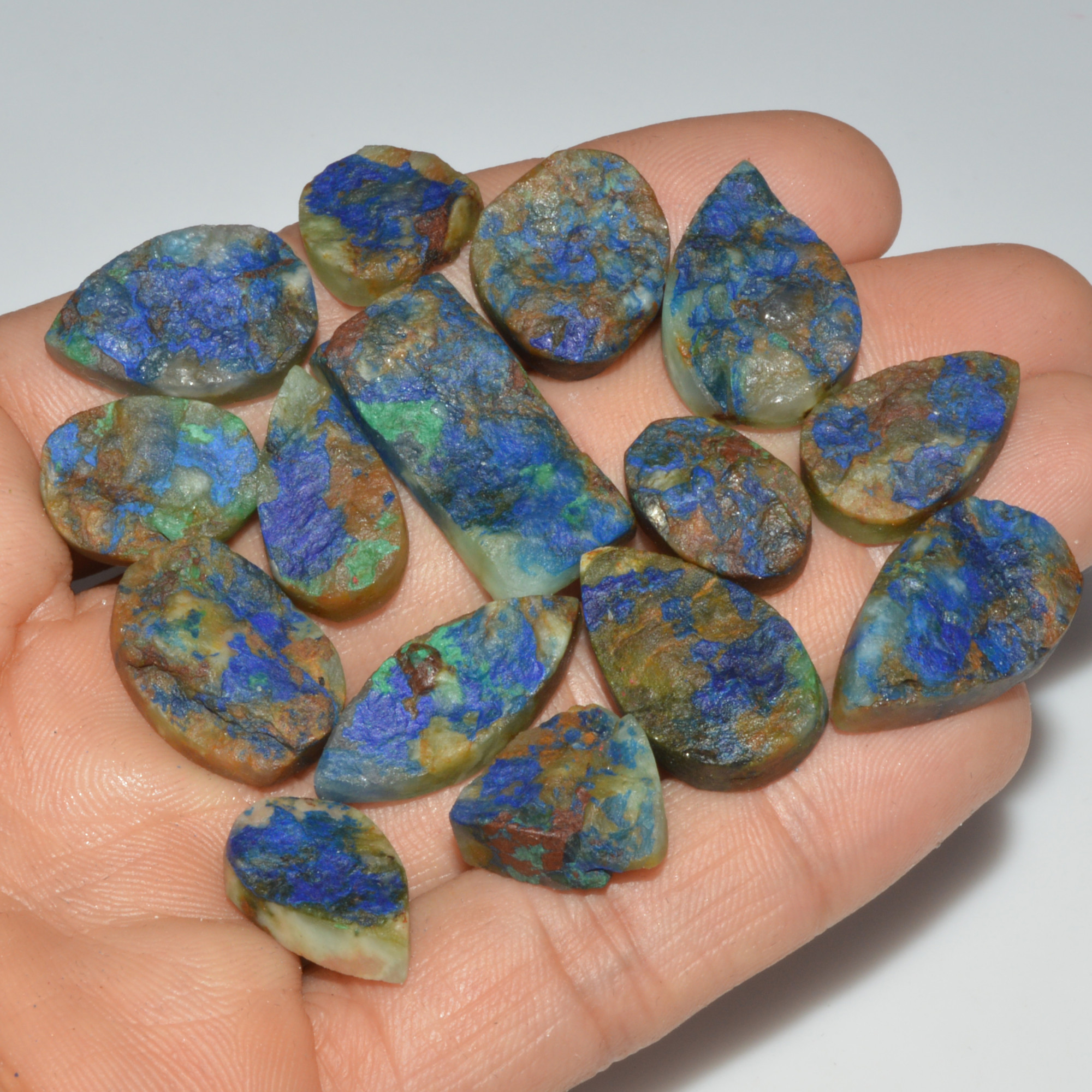 15 Pcs 192 Cts Natural Azurite Druzy Loose Gemstone Lot 25x10 13x13mm 3346