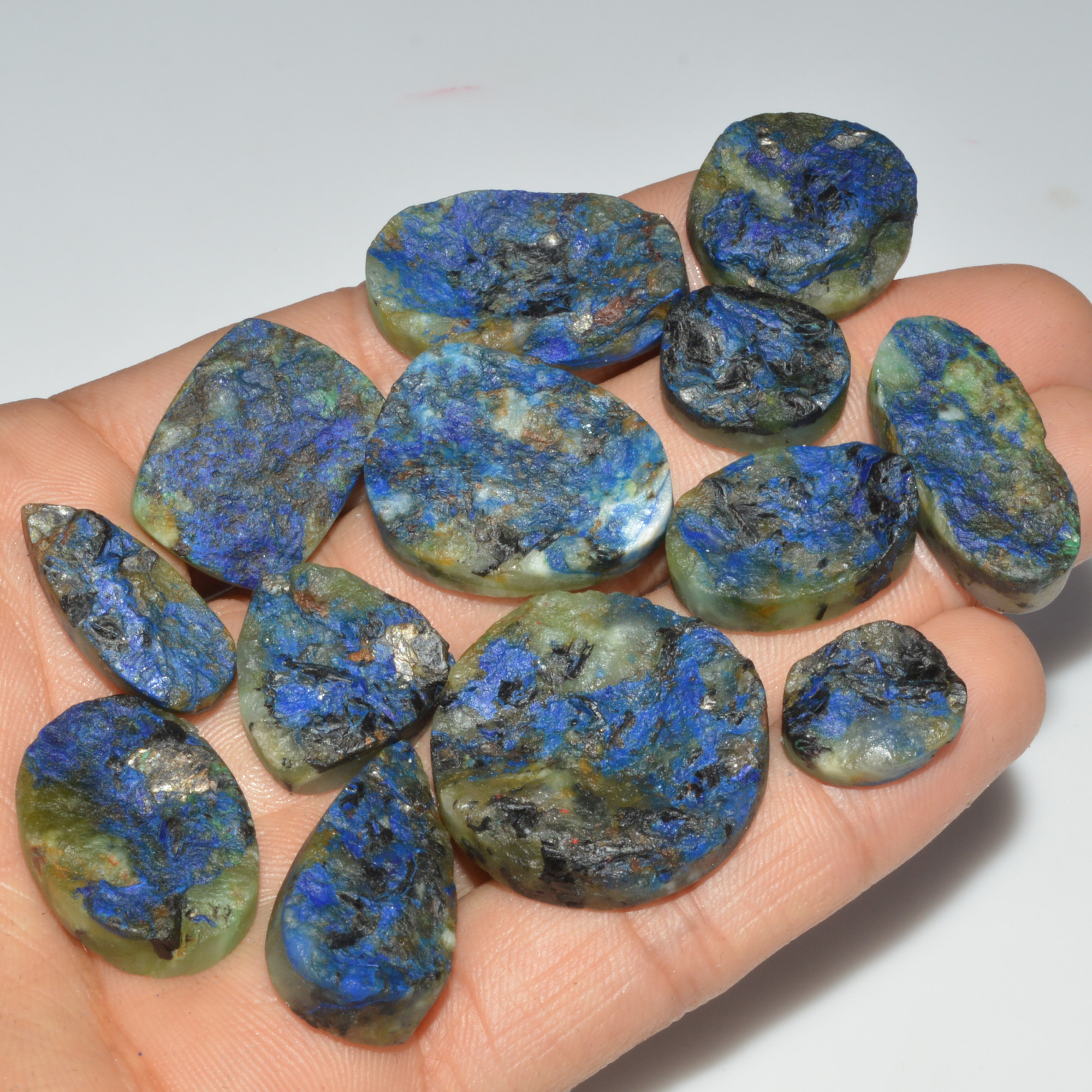 13 Pcs 291 Cts Natural Azurite Druzy Loose Gemstone Lot 25x25 14x10mm 3347