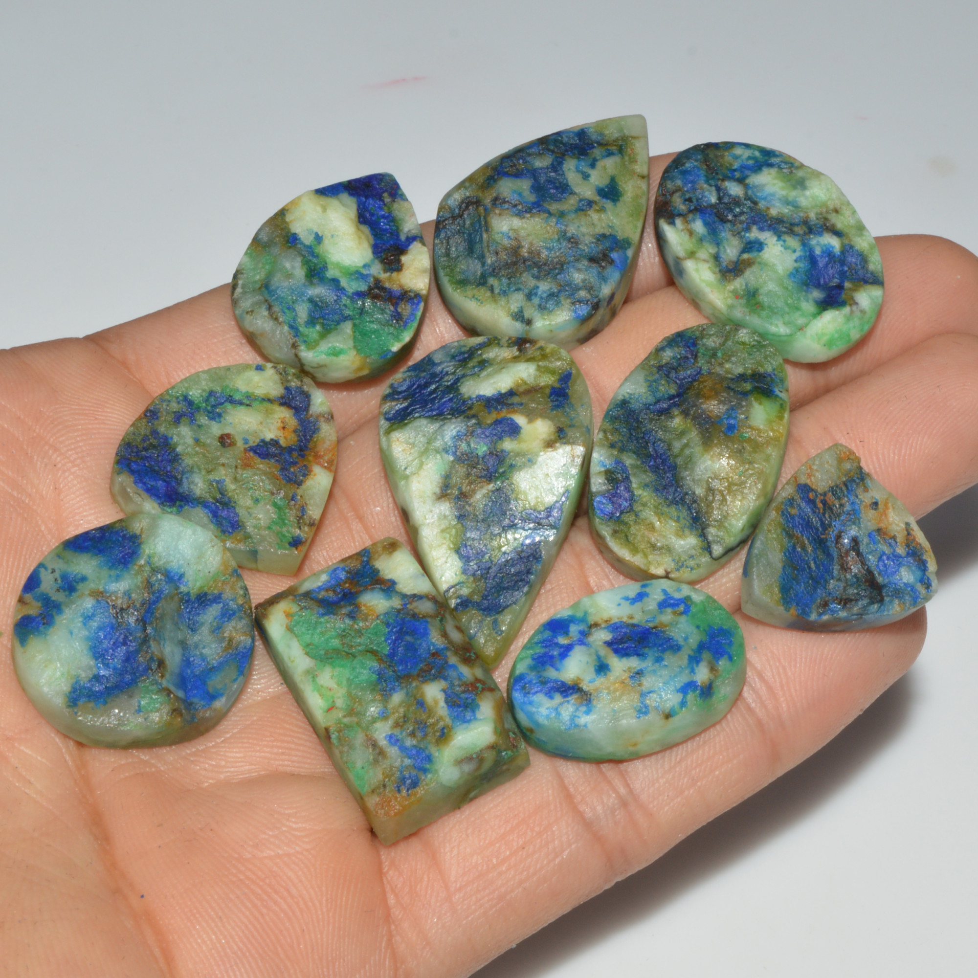 10 Pcs 279 Cts Natural Azurite Druzy Loose Gemstone Lot 34x20 16x16mm 3348