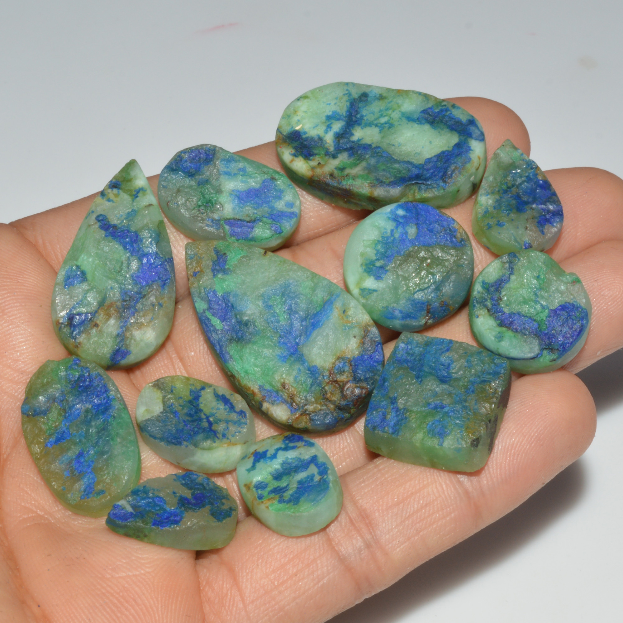 12 Pcs 254 Cts Natural Azurite Druzy Loose Gemstone Lot 34x20 16x10mm 3349