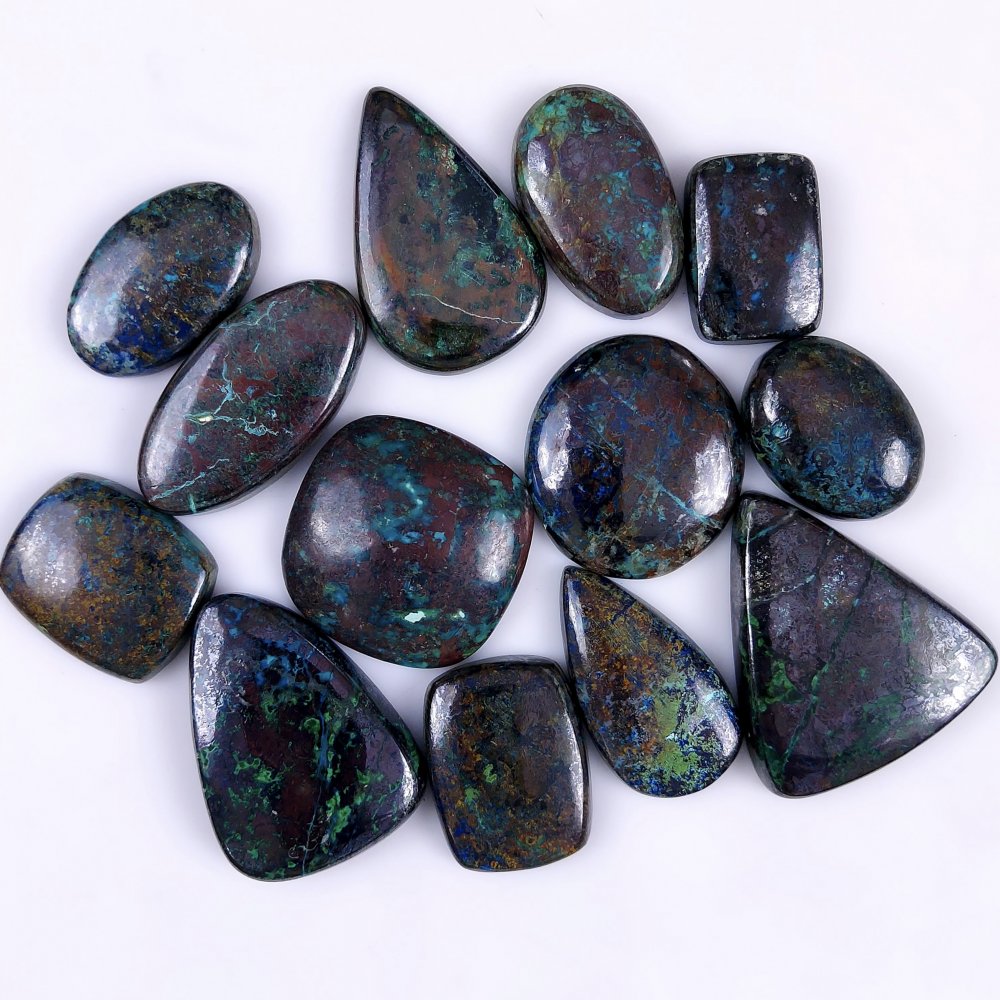 13Pcs 675Cts Natural Blue Azurite Gemstone Cabochon Lot Azurite Crystal Pendant Necklace Azurite Jewelry For Crystal Healing 38x33 22x15mm#G-335